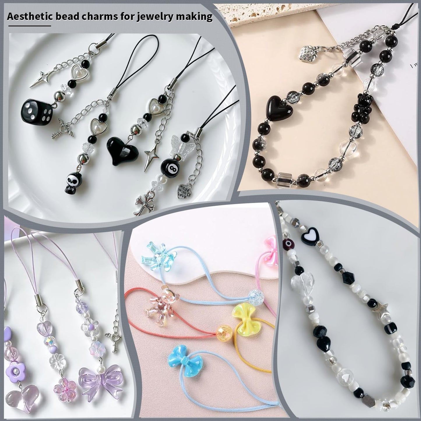 TINKRSTUFF Assorted 170-230PCS Black Acrylic Beads for Bracelet Making, Flower Bow Butterfly Candy GummyBear Aesthetic Bracelet Charms,Cute Beads for Jewelry Making DIY Necklace Keychain Phone Charm