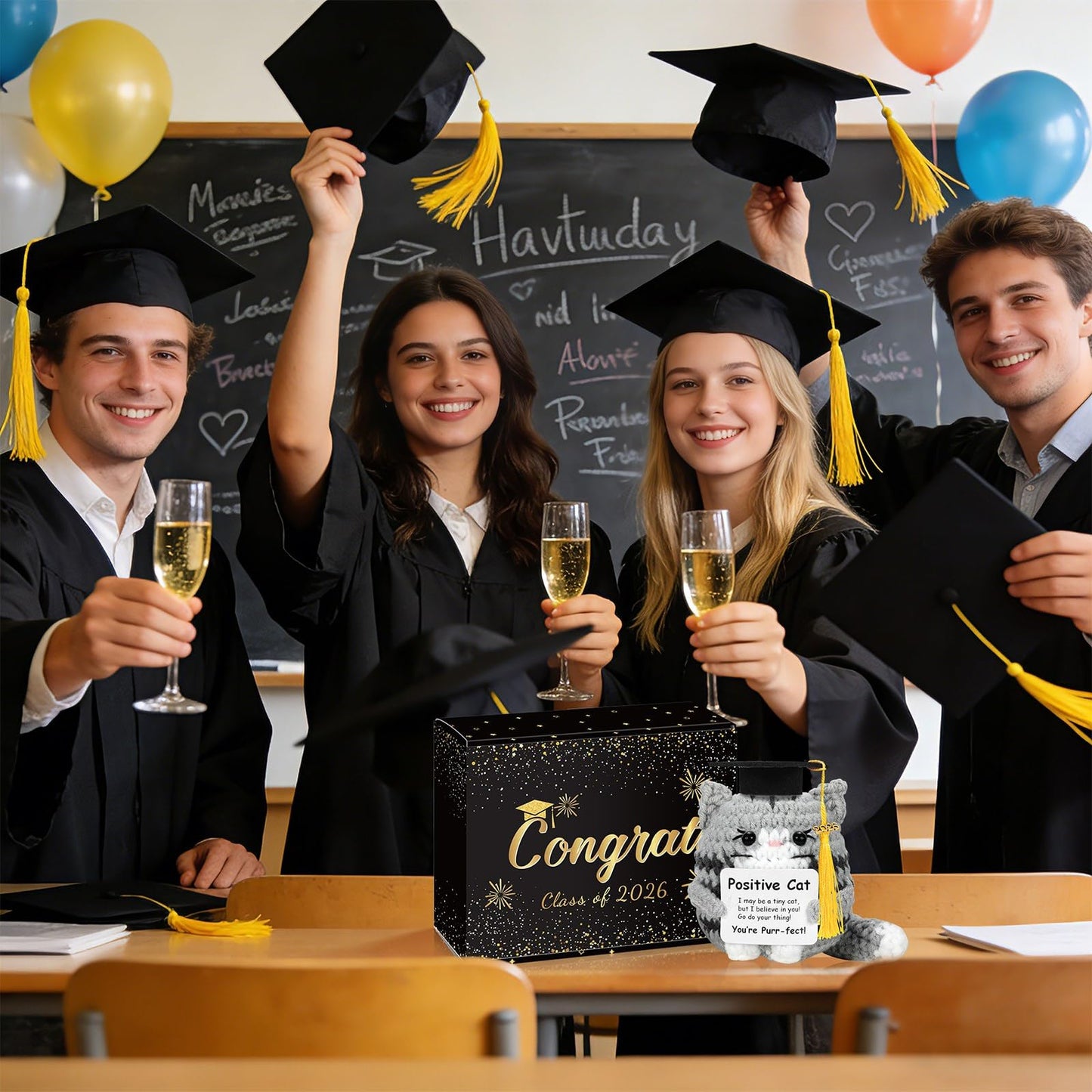 IrichBa Graduation Gifts 2026 for Her Him – DIY Cat Plush with 3 Replaceable Tassels, Graduation Cap & Card - Funny Emotional Support Gift for Class of 2026 High School College Grad