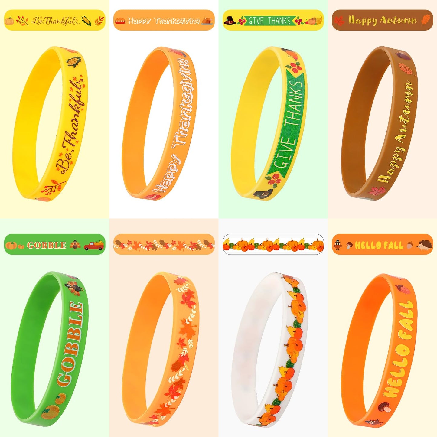 24Pcs Thanksgiving Silicone Bracelets Rubber Wristbands Fall Party Favors for Kids Decorations for Autumn Thanksgiving Party Kids Stuffers Filler Accessories Gifts Supplies