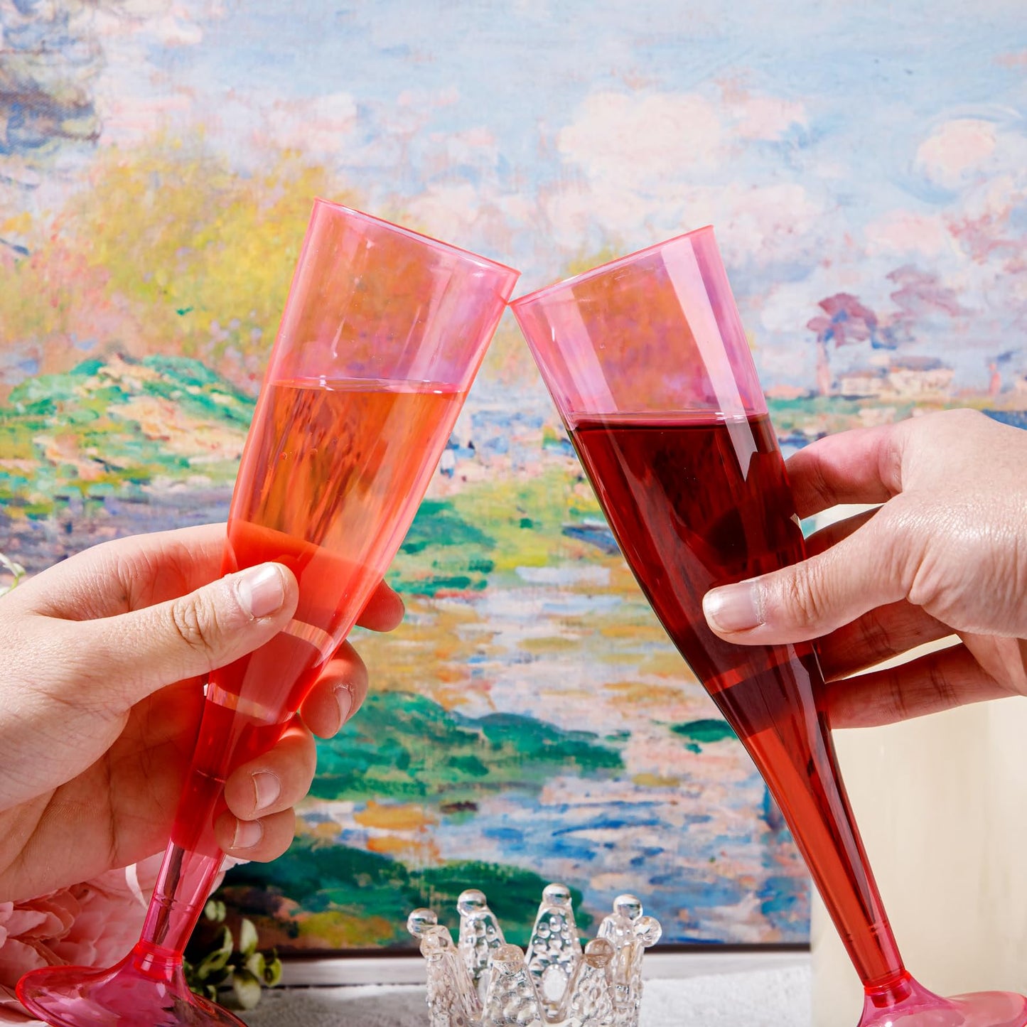 36 Pack Clear Pink Plastic Champagne Flutes - 7OZ Pink Champagne Flutes Plastic, Champagne Glasses Disposable for Party Valentine's Day New Year's