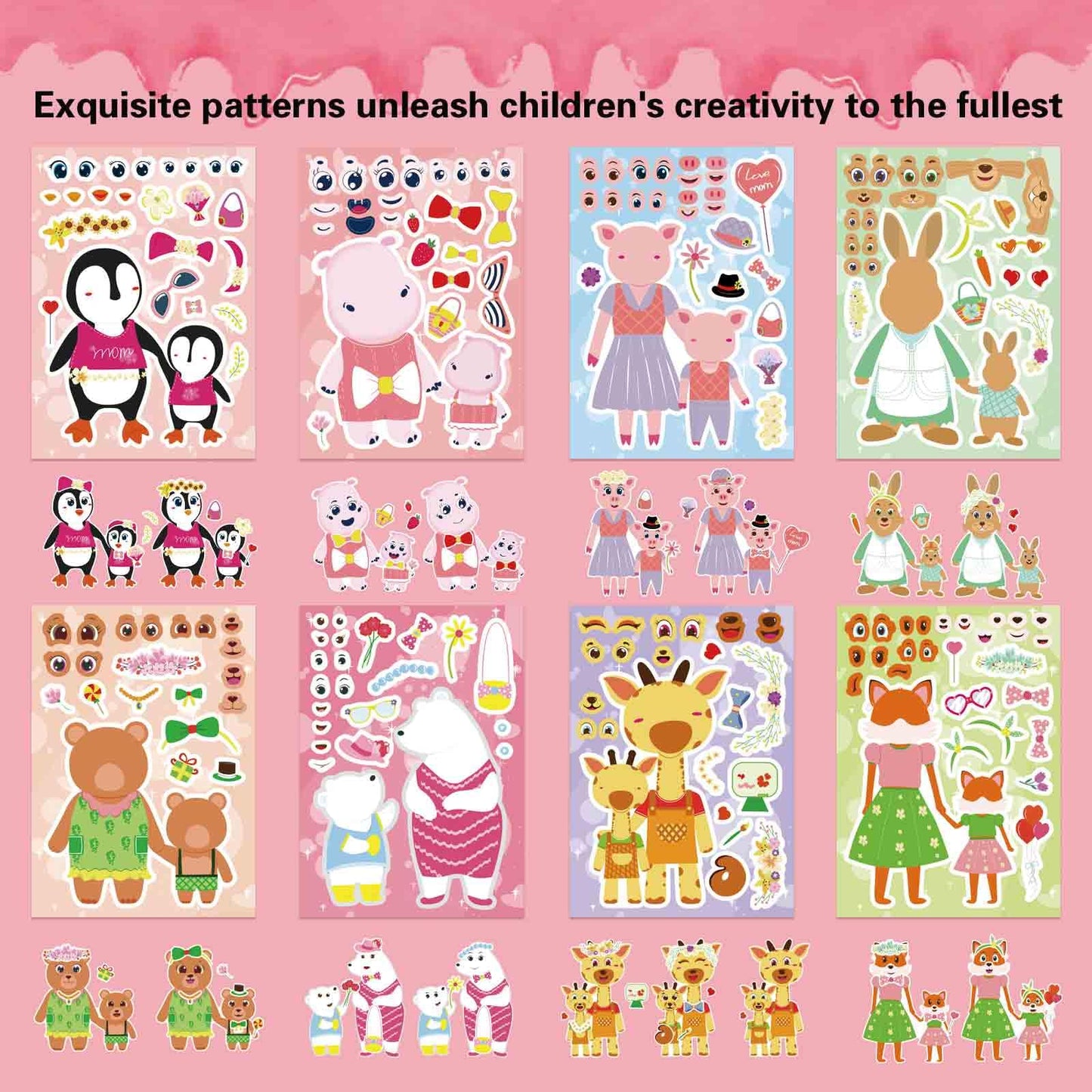 24 Sheets Mothers Day Stickers for Kids, Make Your Own Animal Stickers, Happy Mothers Day Craft Sticker, Love Mom Sticker, Mother' s Day Party Supplies