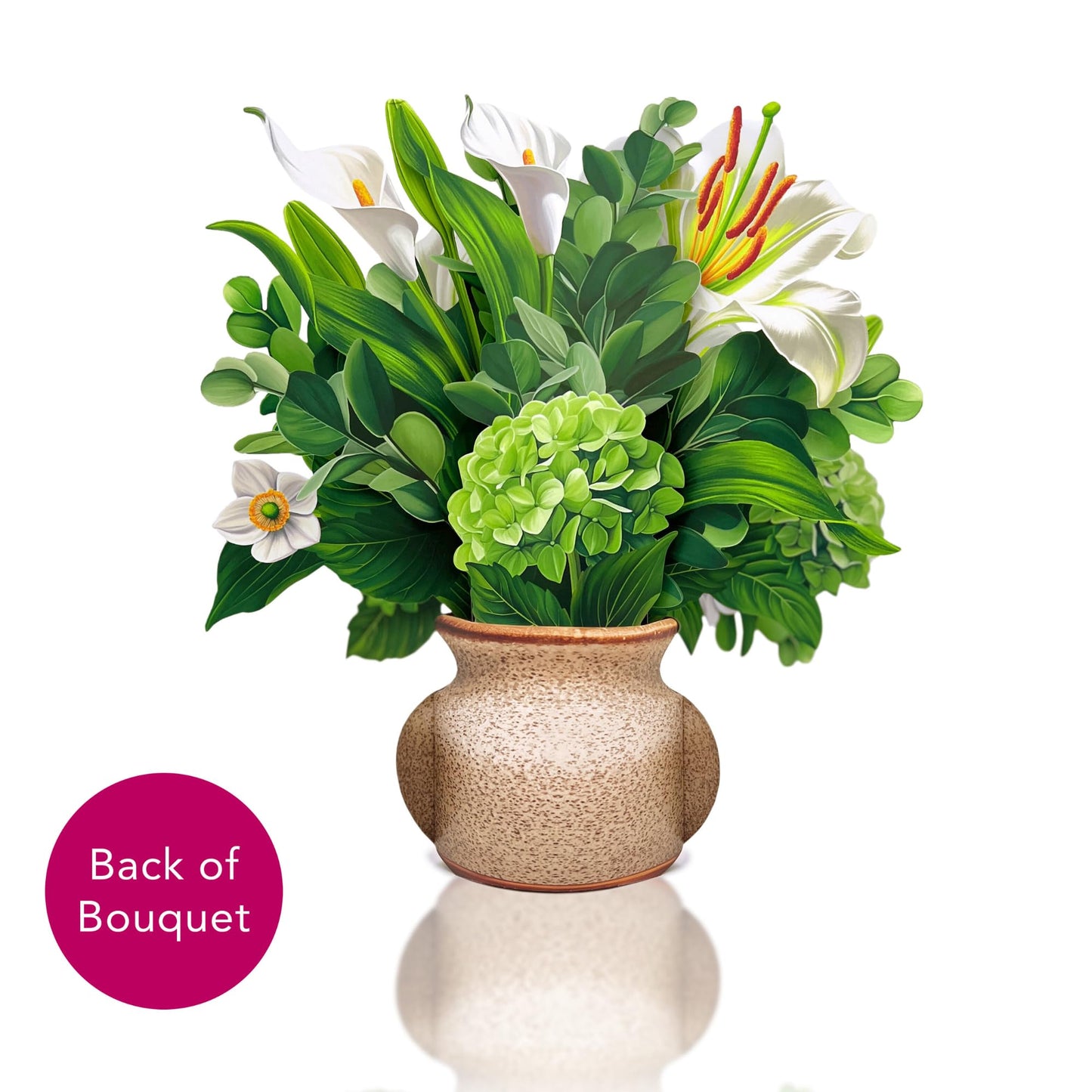 Freshcut Paper Pop Up Cards, Ivory & Sage, 12 Inch Life Sized Forever Flower Bouquet 3D Popup Greeting Card, Birthday Cards, Get Well Gifts, Blank Notecard & Envelope