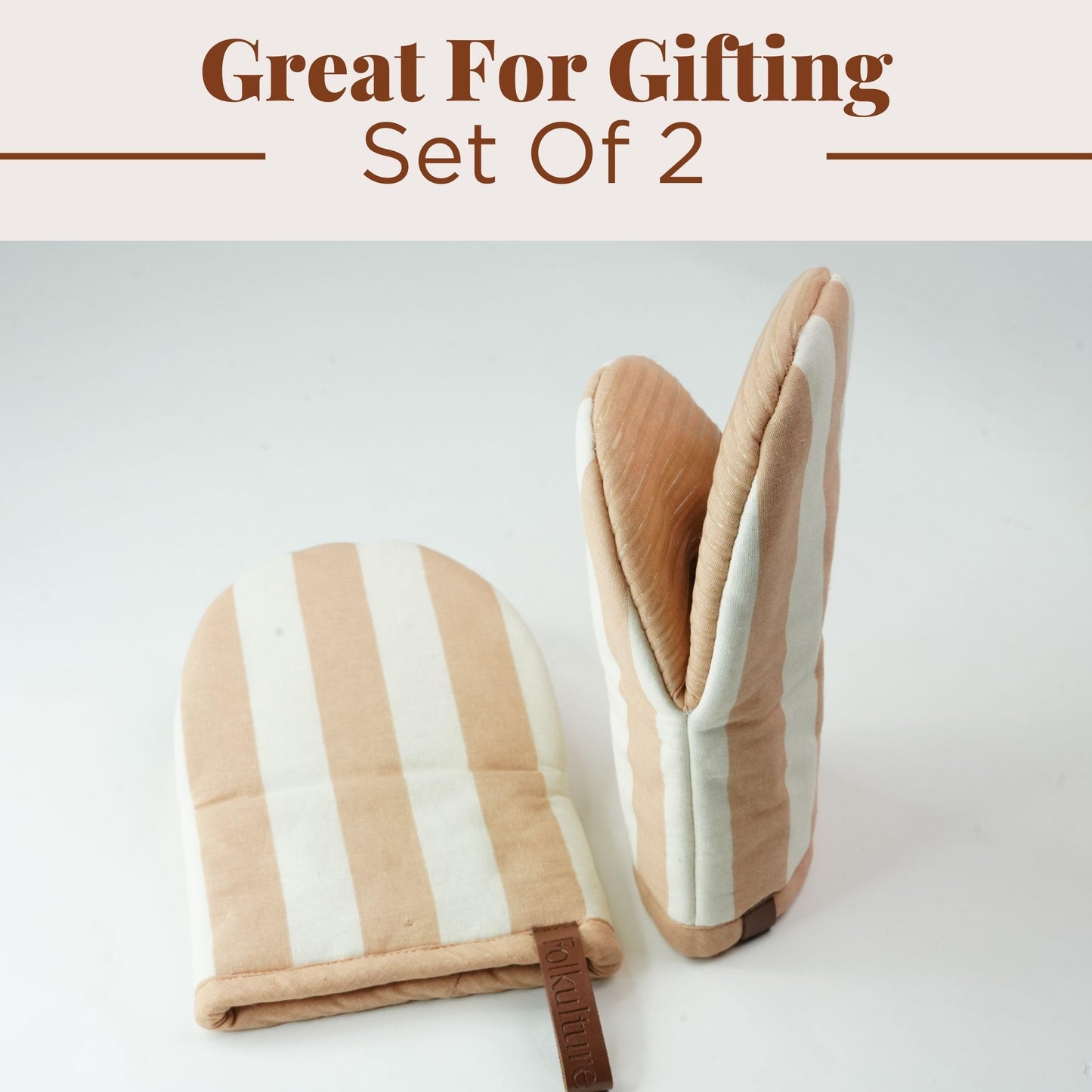Mini Oven Mitts Heat Resistant | (5.75 x9) Set of 2 Latte Short Oven Mitts with Hanging Loop | 100% Cotton Oven Gloves | Kitchen Mittens, Latte Small Silicone Oven Mits