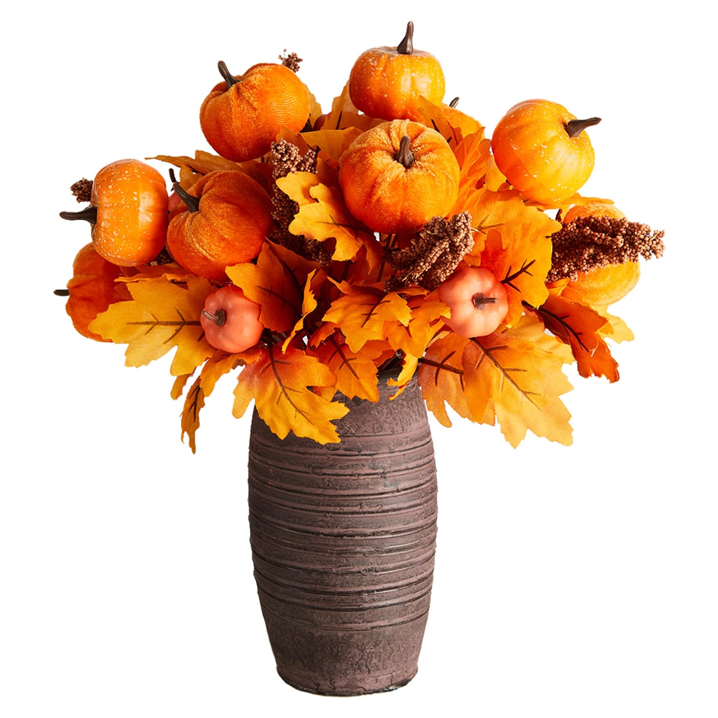4PCS Maple Leaves Bunch with Silk Pumpkin Autumn Floral Stems for DIY Arrangment Fall Decor Fall Decorations for Home