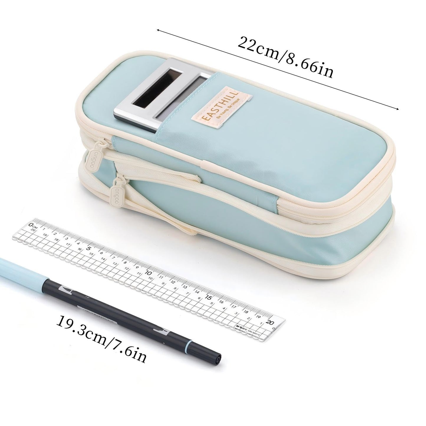 EASTHILL Big Capacity Pencil Case Large Pencil Pouch Stationery Pen Bag for Teen Girls-Blue
