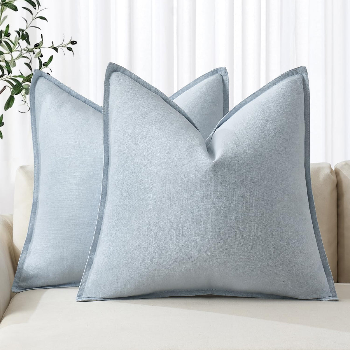 MIULEE Decorative Linen Euro Sham Pillow Covers 24x24 Light Blue