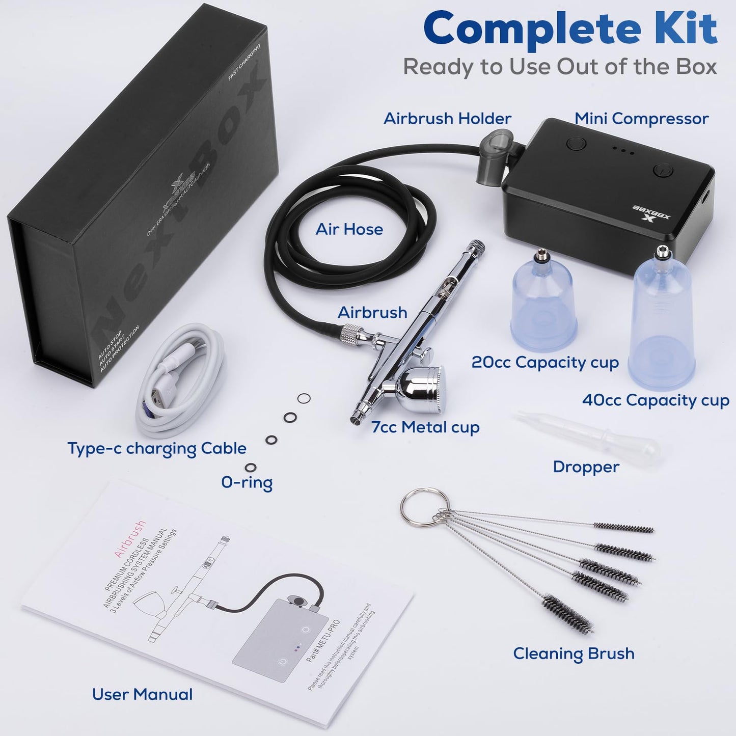 32PSI High-Torque Cordless Airbrush Kit - True-Pressure Wireless System for Mecha Models, Miniatures & Art - Dual-Action 0.3mm Precision Detailer with Anti-Clog Tech (Rechargeable)