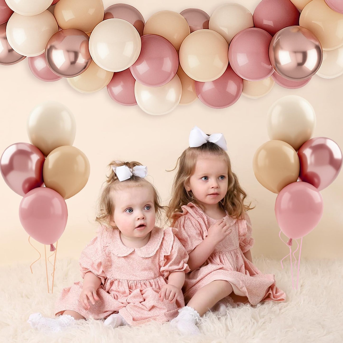 Patimate Retro Blush Pink Balloons Set, 50 pcs 12 inch Metallic Rose Gold Dusty Pink Pastel Orange Nude Latex Balloons Kit for Birthday Bridal Shower Bachelorette Boho Baby Shower Party Decorations