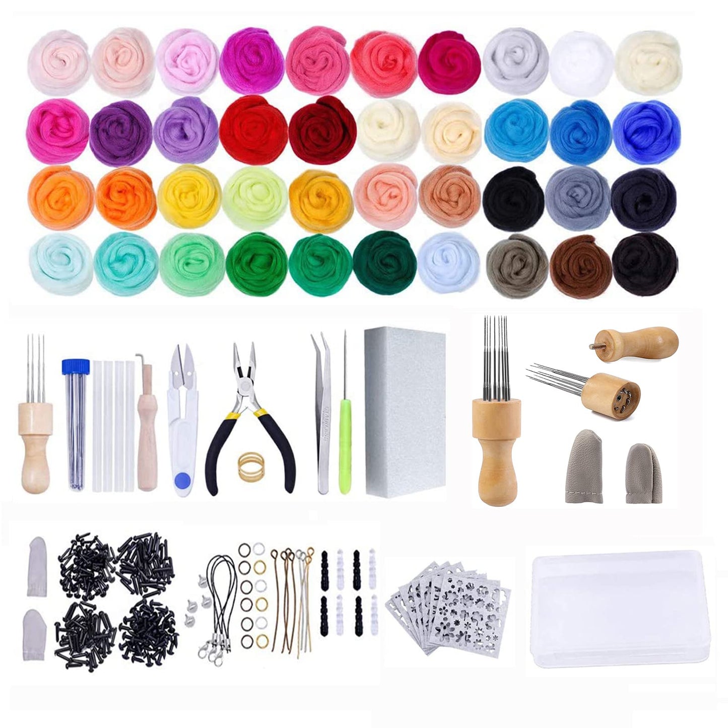 Needle Felting Kit Wool Roving 40 Colors Set,Felting Needle with Eight Needles Tool,Wool Felt Tools with Felting Tool Instruction Included for Felted Animal Needle Felting Supplies