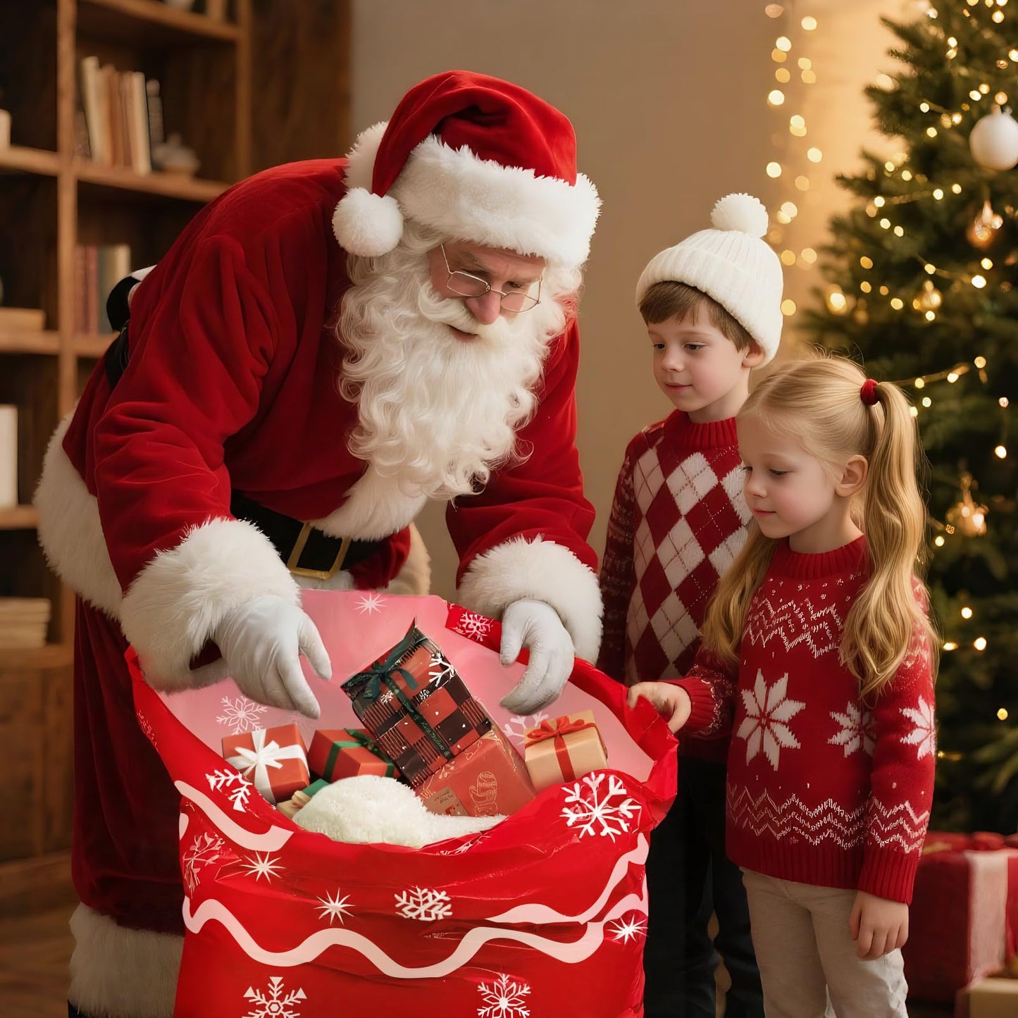 Large Christmas Gift Bags 36"x56" Holiday Gift Wrap Jumbo Christmas Bag for Gifts Giant Sacks for Presents Big Xmas Plastic Gifts Bags (Red Wave)