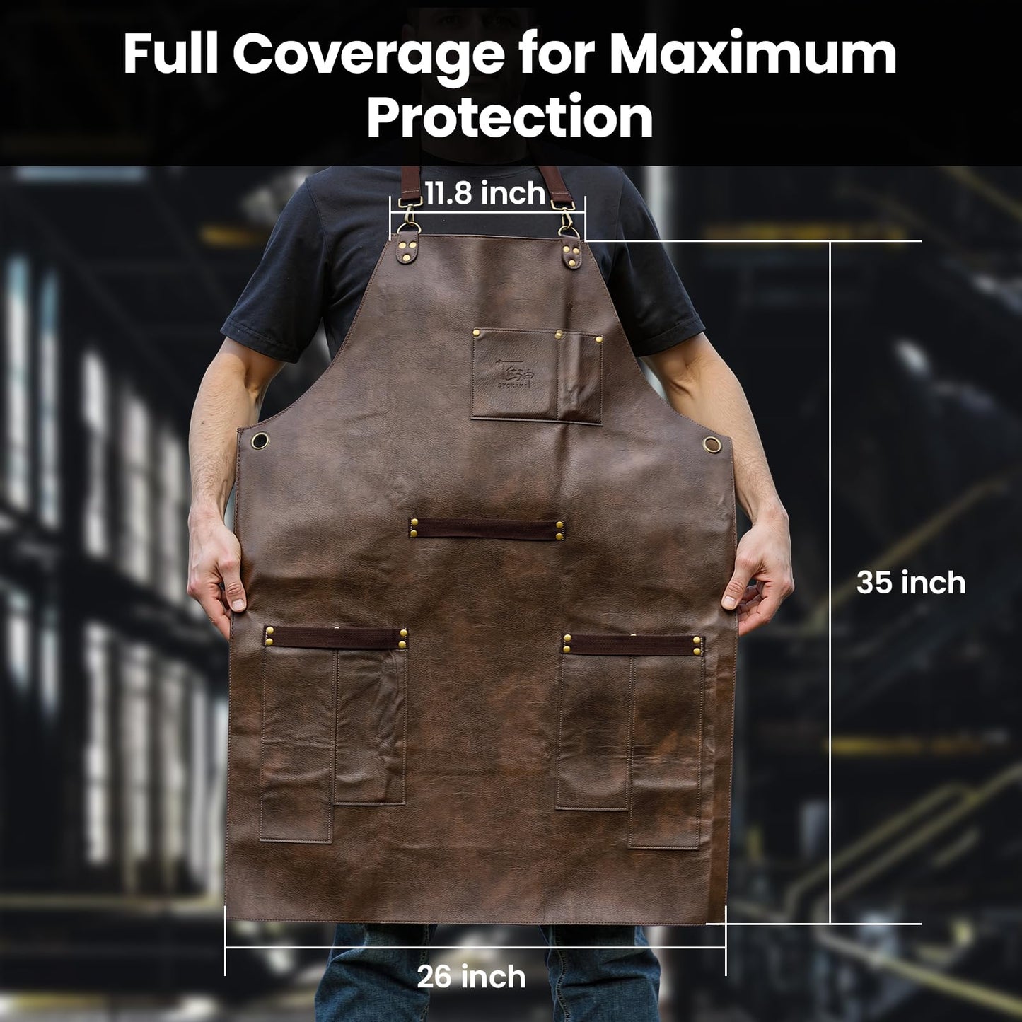 Leather Chef Cooking Apron for Men, Cross Back Apron for All-Day Comfort, Waterproof Apron with Multiple Pockets, Great for Kitchen, Baking, BBQ, Butcher Work or Crafts, Ideal Gift