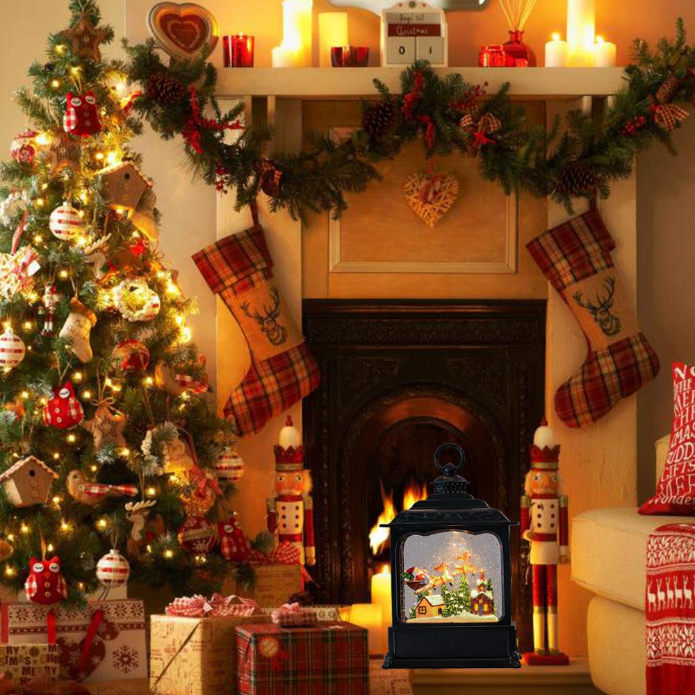 Eldnacele Musical Snow Globe Lantern with Timer, Lighted USB/Battery Operated Swirling Singing Water Glittering Lantern, Snow Globes for Adults and Kids Christmas Decoration- Santa