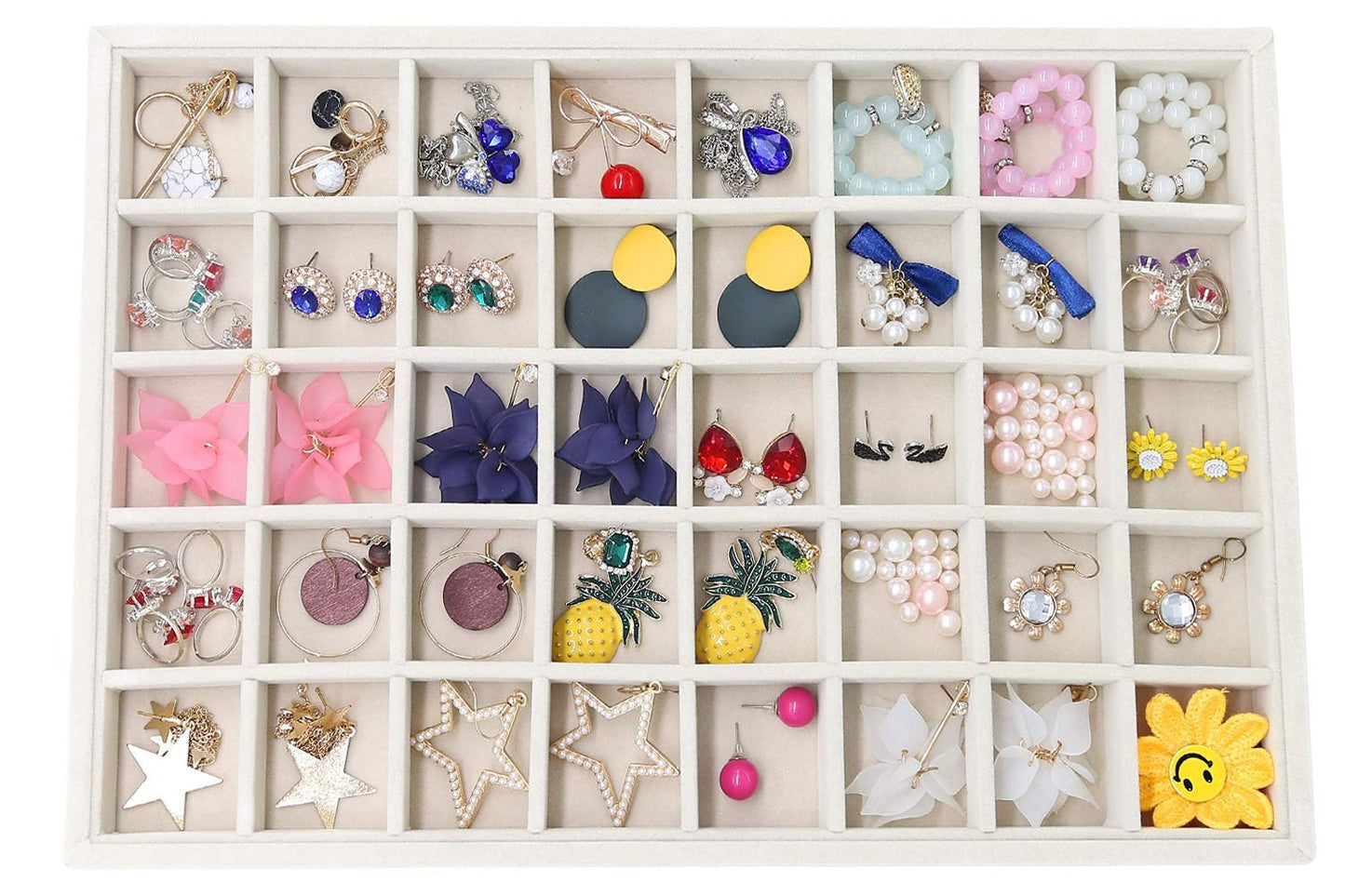 Stratalife Earring Organizer Stackable Jewelry Tray Removable Display Tray Organizer for Jewelry Necklace Earring Drawer Inserts 40 Grid Beige