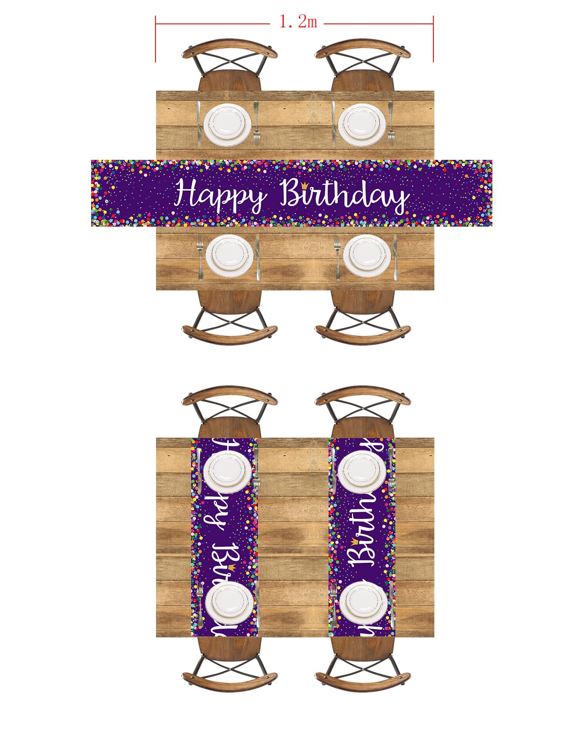 Letjolt Happy Birthday Table Runner Purple Table Runner Celebrate Birthday Party Table Runner 72 Inches, Purple