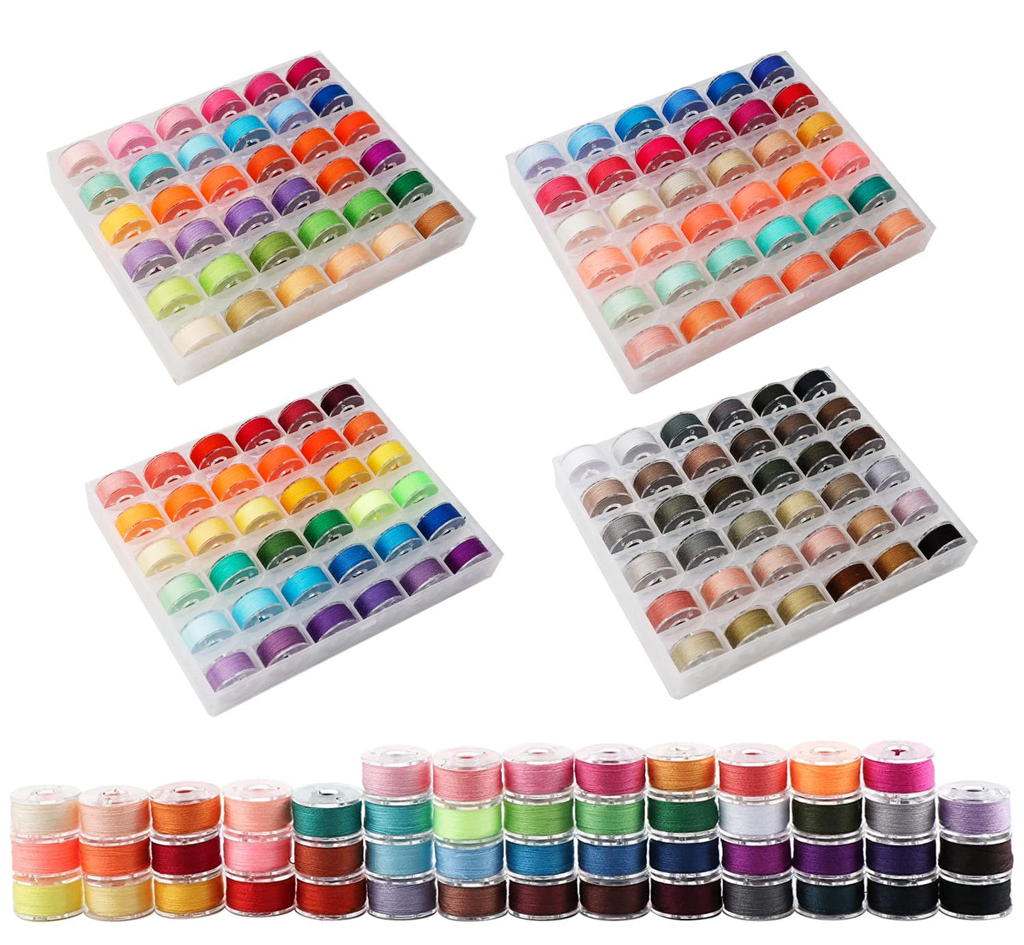 144 Colors Polyester Prewound Bobbin Thread, Size A/Class 15, 36x4 Boxes