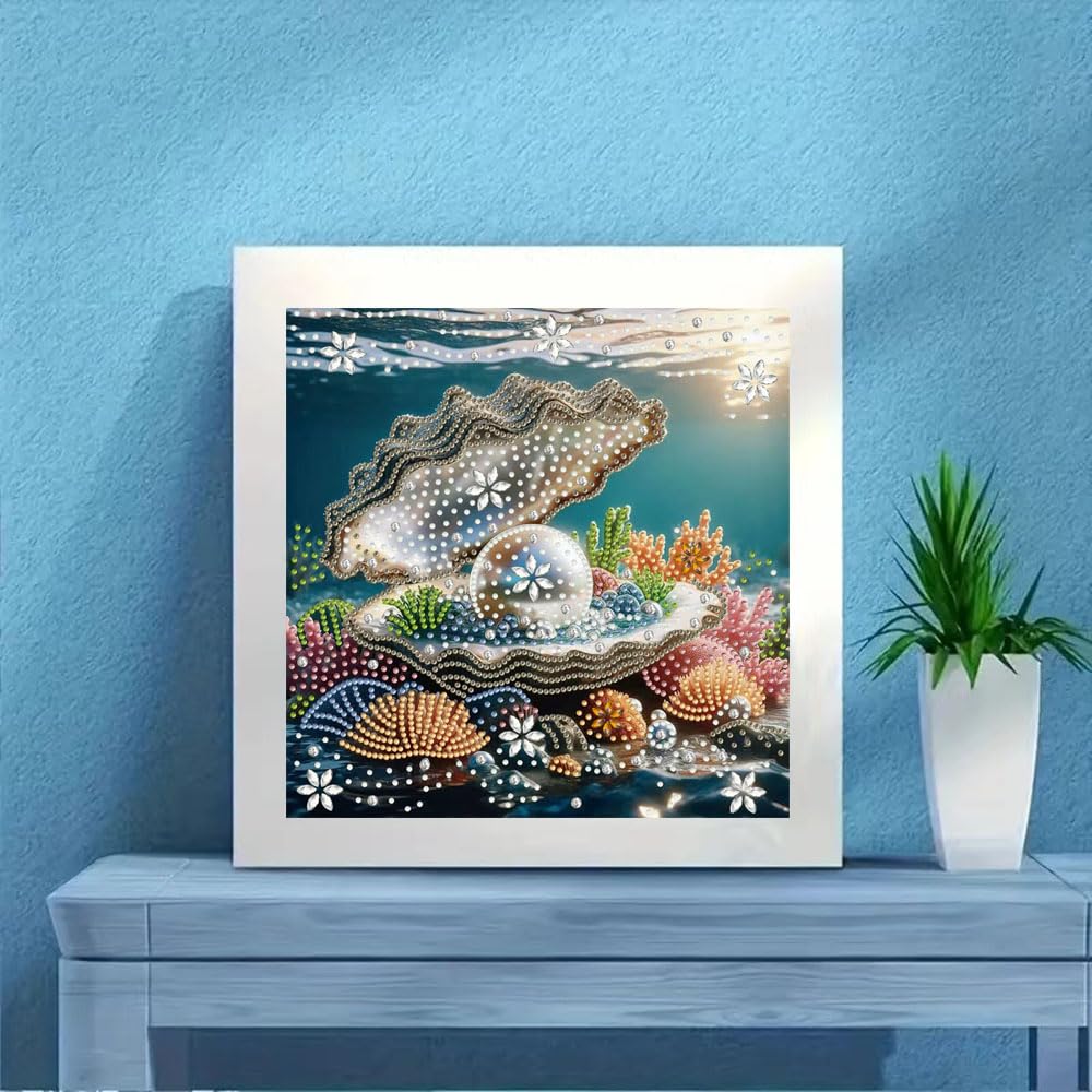 ZQEATRY Shell Pearls Special Shape Diamond Art Kits for Adults,5D Diamond Painting Kits for Beginner,DIY Diamond Crystal Rhinestones Gem Art Kits for Home Wall Decor 11.8 X 11.8inch