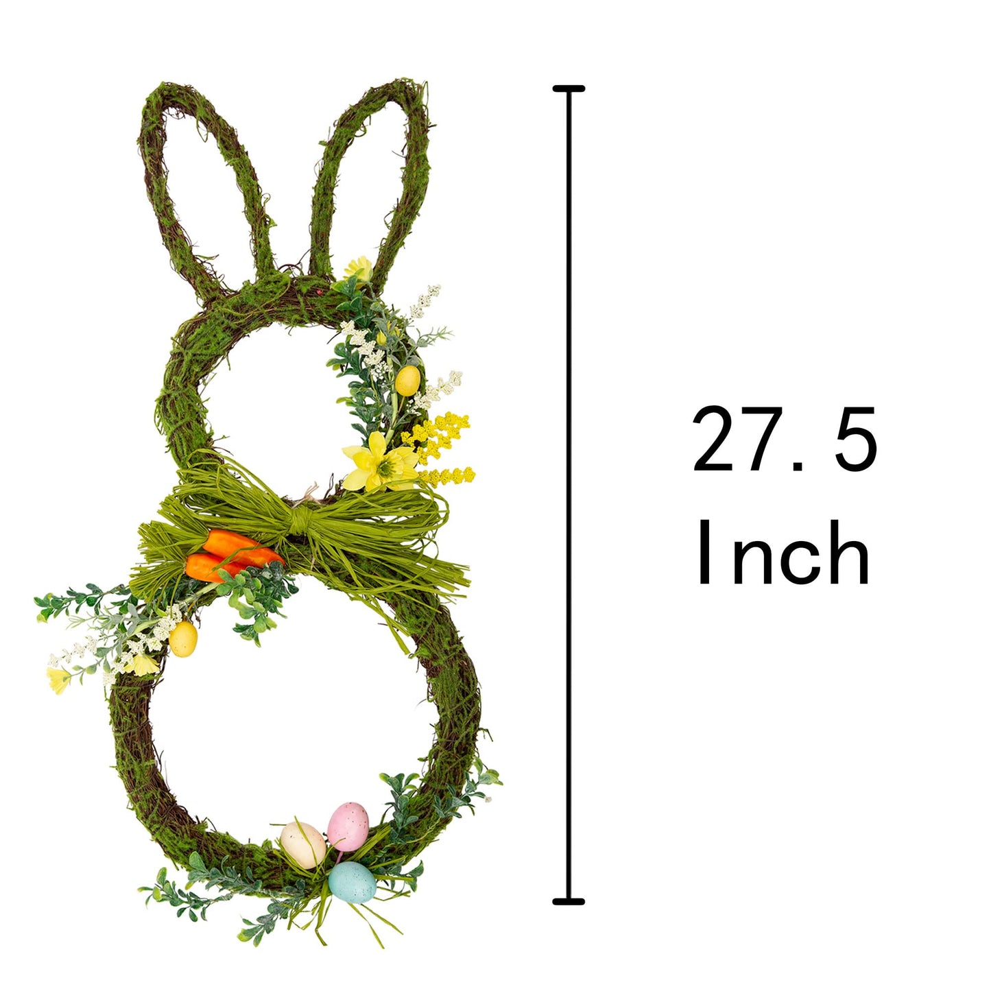 27 Inch Easter Wreath Artificial Easter Rabbit Wreath Spring Bunny Wreath for Front Door Easter Decorations with Pastel Eggs Carrots and Flowers for Home Decorations