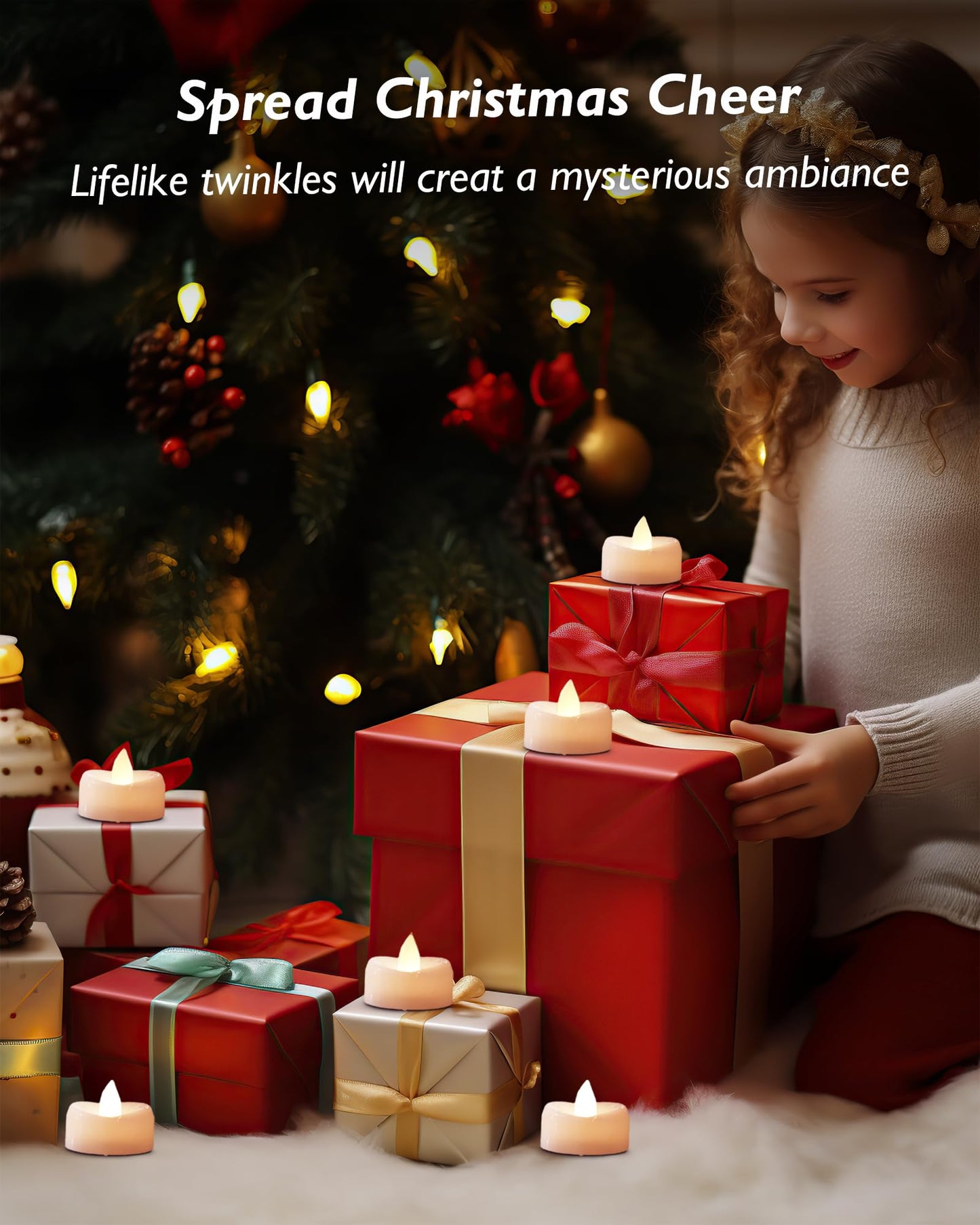 merrynights Flameless Candles, 12-Pack Tea Lights Candles Battery Operated Bulk, Flameless Tealight Candles, Realistic Tea Lights for Halloween Christmas Wedding Table Decor, 1.5'' D X 1.25'' H