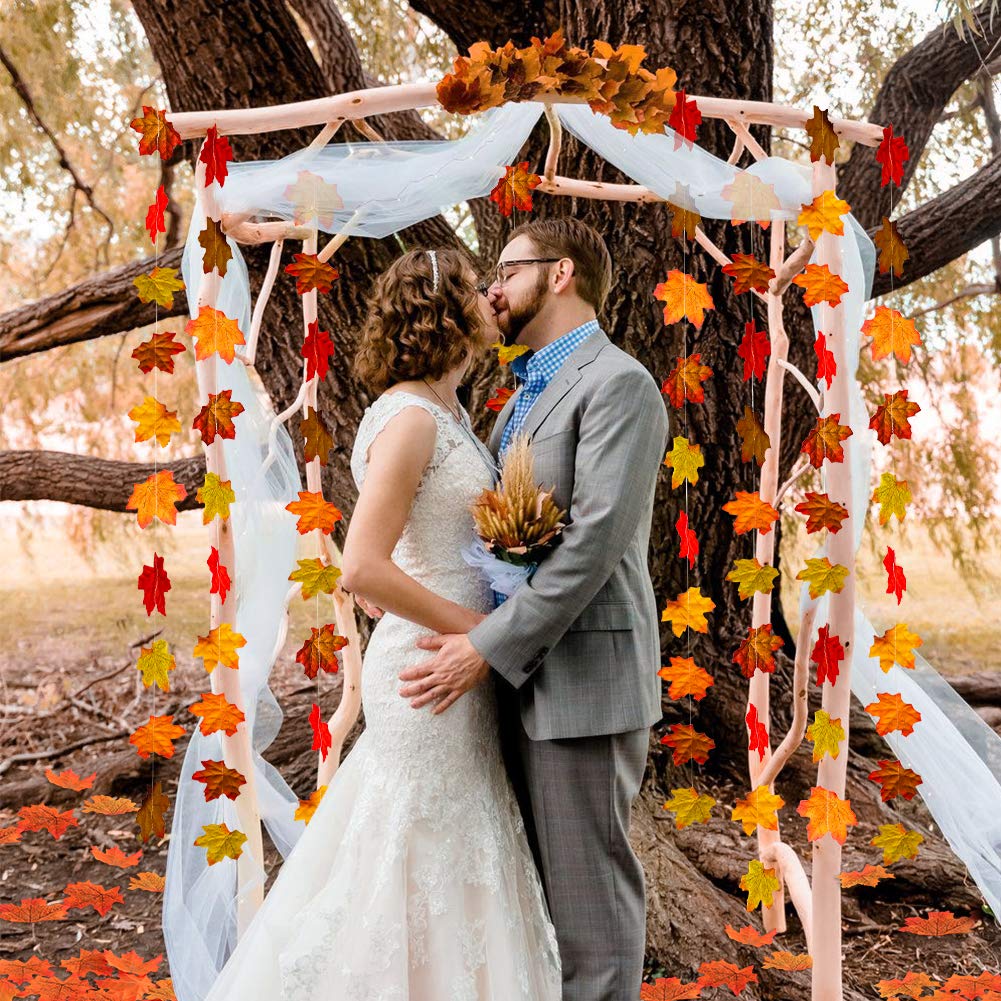 Fall Maple Leaf Garland, Artificial Autumn Maple Leaves Plants Vine Hanging Garland for Home Garden Kitchen Office Wedding Wall Doorway Party Backdrop Fall Garland Fall Decorations Thanksgiving Decor