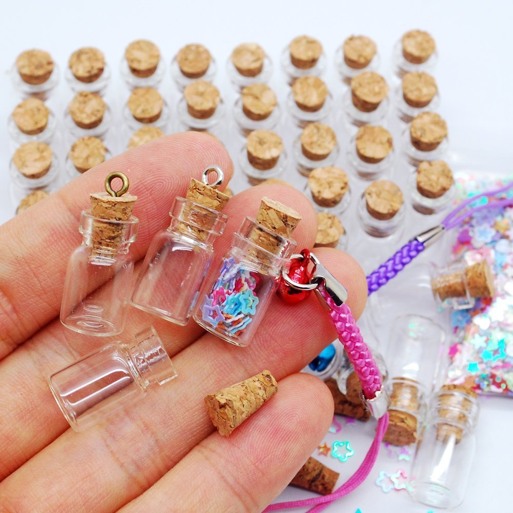 CTKcom 50pcs 0.5ml-extra Mini Tiny Clear Glass Jars Bottles with 50pcs Cork Stoppers and 50pcs Eye Screws, Glass Bottles for Decoration, Arts & Crafts, Projects, Party Favors