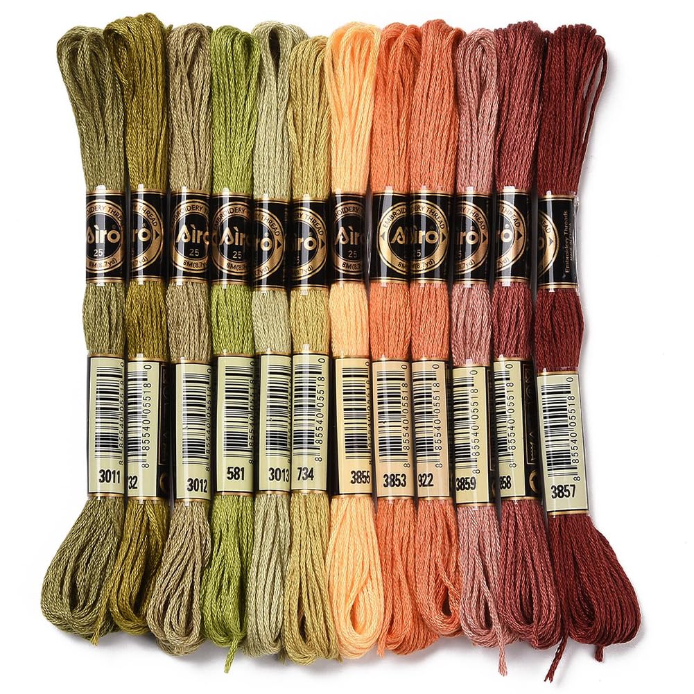 12 Skeins 105 Yards Embroidery Floss Thread Bulk Variegated Floss 6 Strands Green Orange Friendship Bracelet String Cross Stitch Threads for Jewelry Making Bracelet Stitching Craft Supply