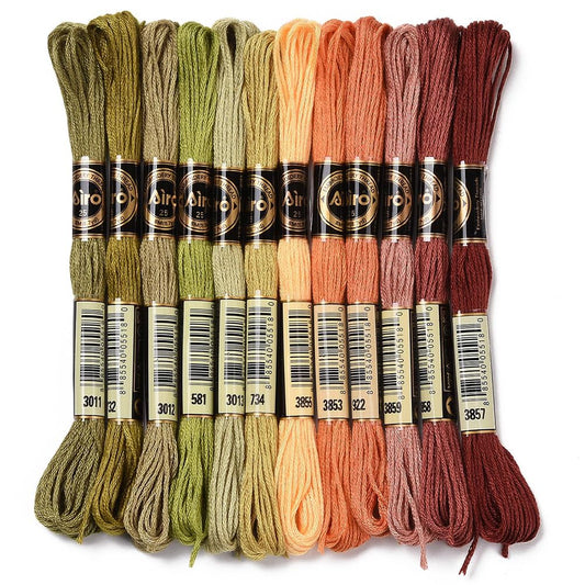 12 Skeins 105 Yards Embroidery Floss Thread Bulk Variegated Floss 6 Strands Green Orange Friendship Bracelet String Cross Stitch Threads for Jewelry Making Bracelet Stitching Craft Supply