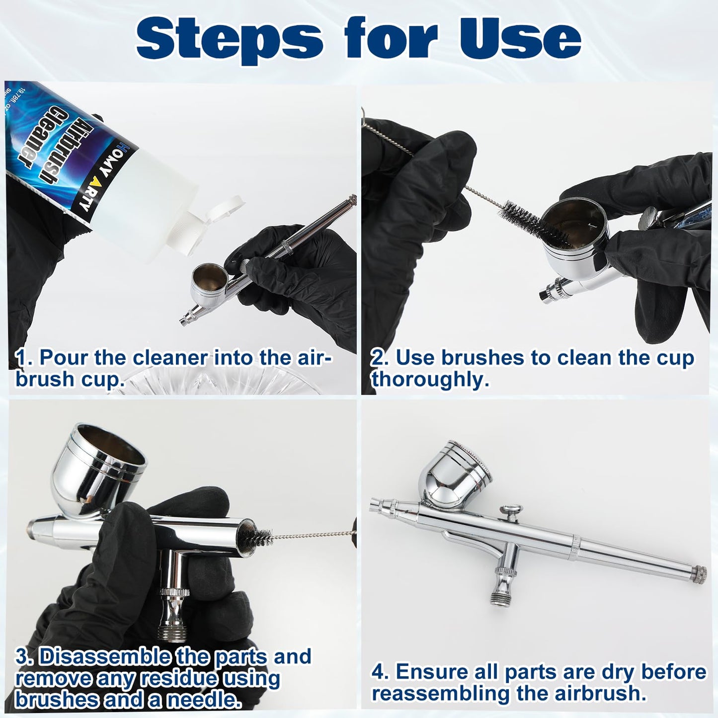 Airbrush Cleaner Kit 19.78 fl oz - with Nozzle Cleaner & Cleaning Brushes, Airbrush Cleaning Kit for Water-Based Acrylic Airbrush Paint, Art Tools, Brushes & Airbrushes