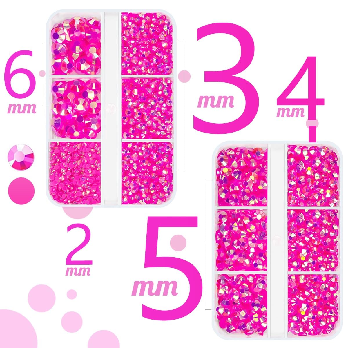 qiipii Hot Pink AB Resin Rhinestones for Bedazzling Crafting 2mm 3mm 4mm 5mm 6mm Rose Pink Flatback Jelly Stones Diamonds Gems for Face Eyes Makeup Tumblers Mugs Bottles Crafts Clothes Shoes Phones