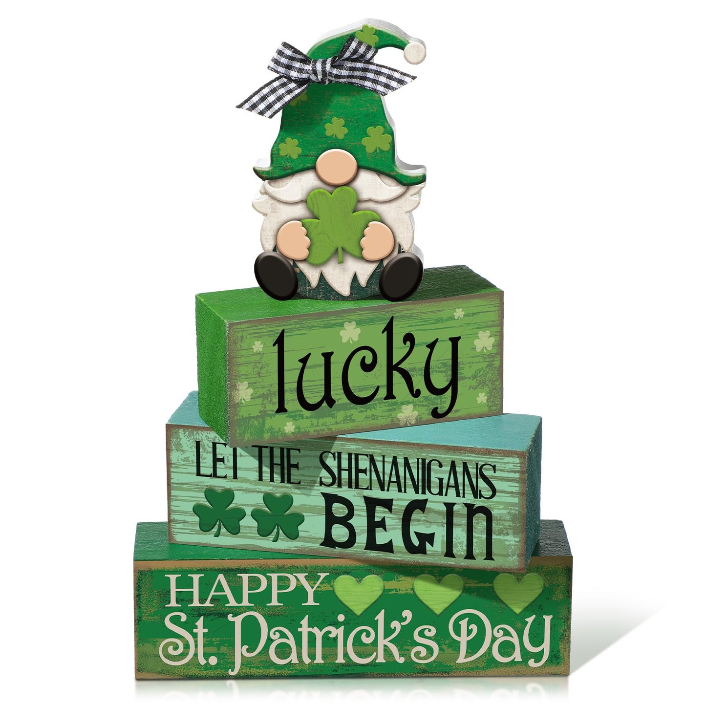 4 Pcs St. Patrick's Day Table Decoration Irish Tiered Tray Decor Wooden Gnome Shamrocks Block Signs Happy St. Patrick's Day Centerpiece for Tables Irish Wooden Sign for Home Decor