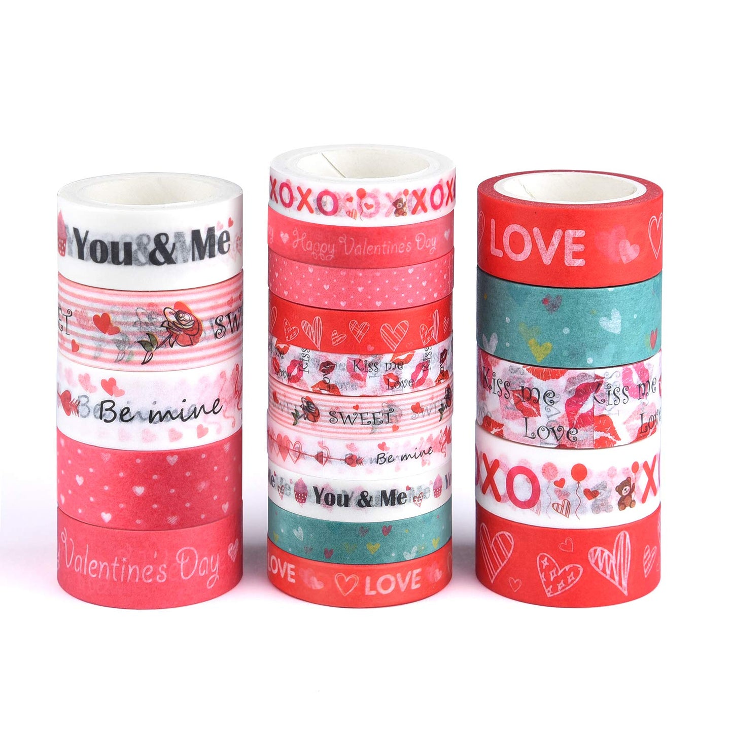 20 Rolls Valentines Washi Tape Set, Pink Heart Washi Tape 8MM/15MM Wide Love Craft Tape Valentines Gift Wrapping Tape for DIY Valentine's Day Greeting Card, Holiday Party Supplies