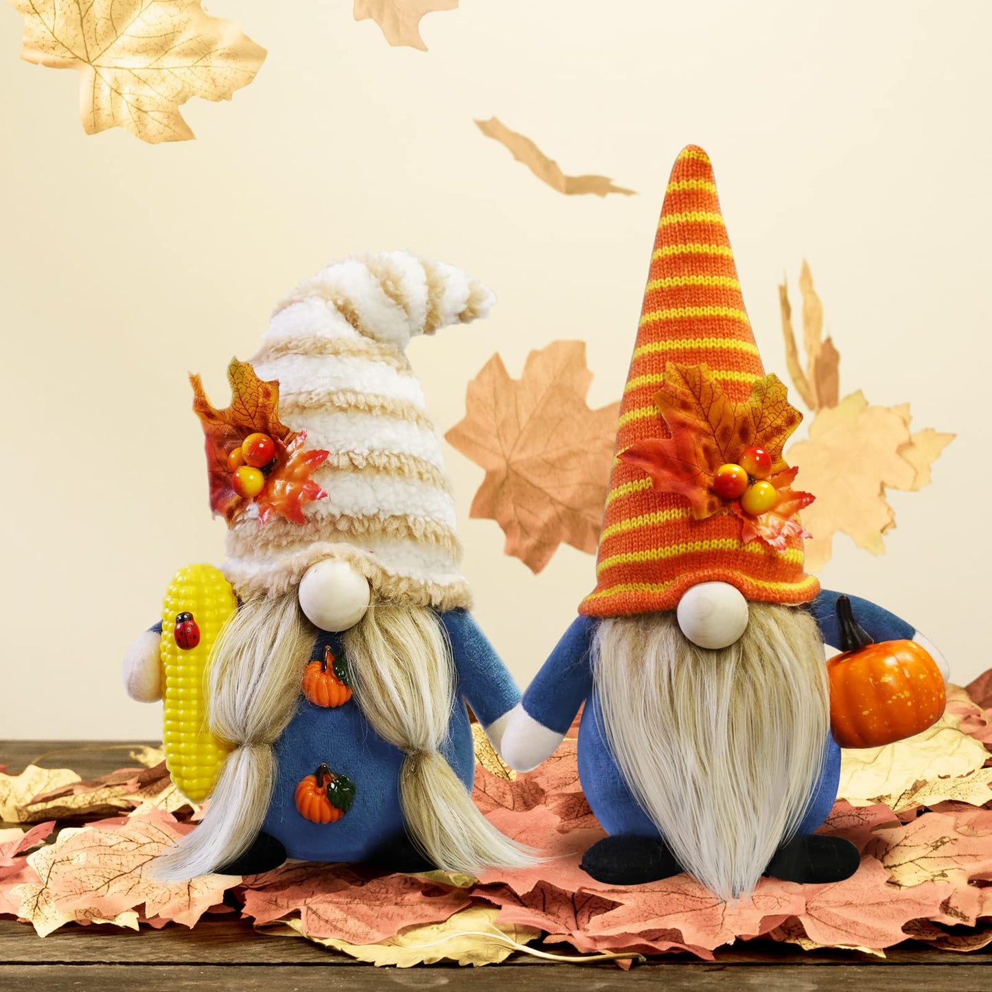 Thanksgiving Gnome Decorations for Home, 2Pack Handmade Thanksgiving Gnome Plush Decor Swedish Gnomes Ornaments with Pumpkin Corn Maple Leaves Fall Gifts Autumn Holiday Home Kitchen Decorations
