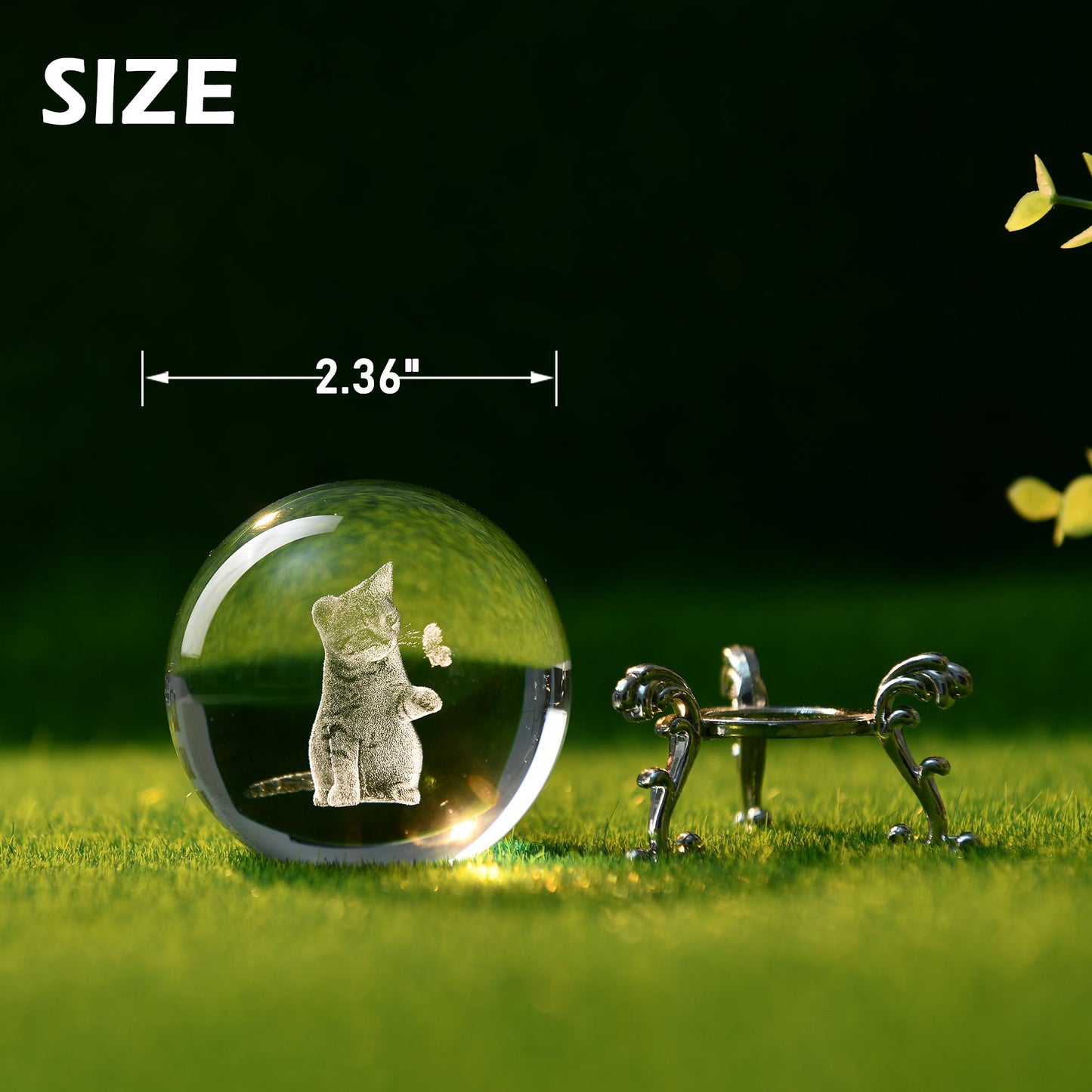 IFOLAINA 3D Cat Themed Gifts for Women 3D Crystal Ball Cat Related Sympathy Figurines Presents Kitty Decorative Globe Decor with Stand