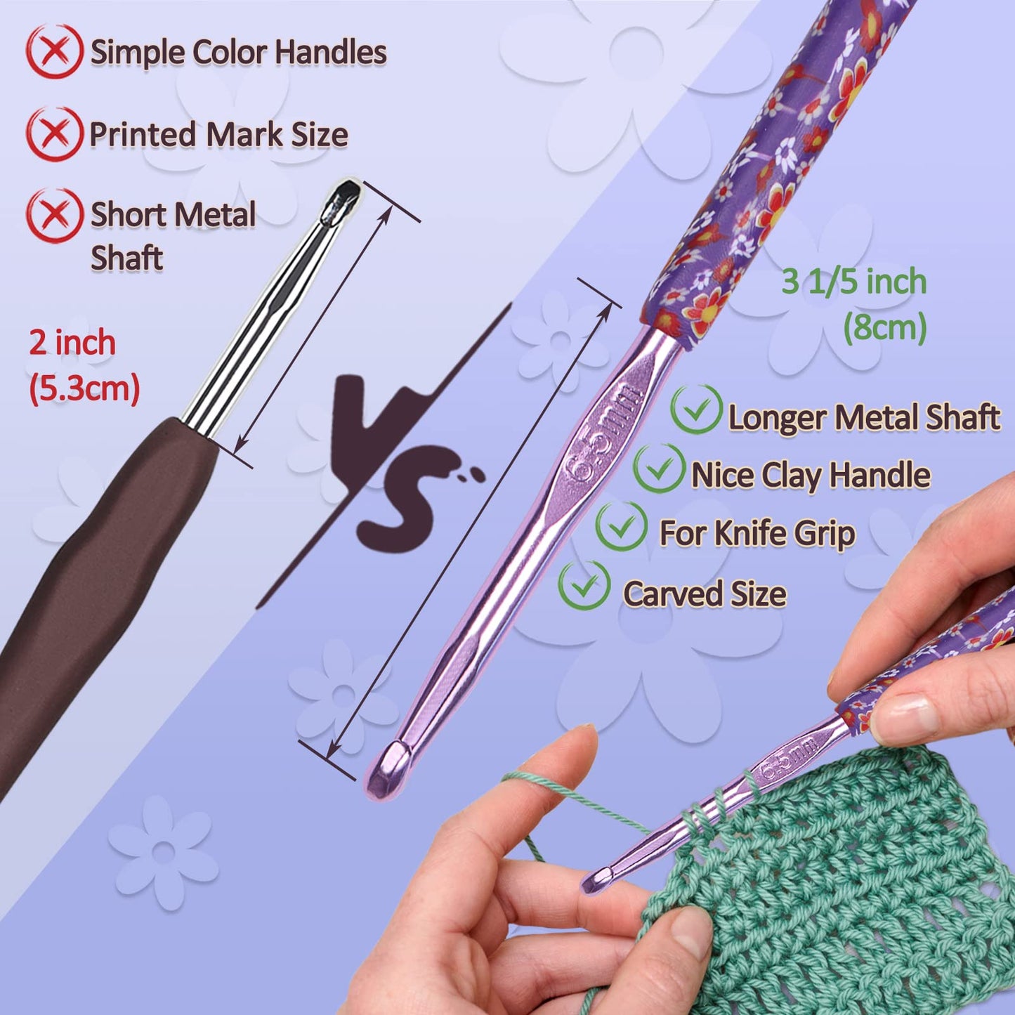 Coopay Large Size Warm Crochet Hooks for Crocheter, 6.5mm to 10mm Crochet Kit Crochet Hook Set Art Aluminum Soft Grip Crochet Needles for Crocheting, Comfort Knitting Hook Knitting & Crochet Supplies