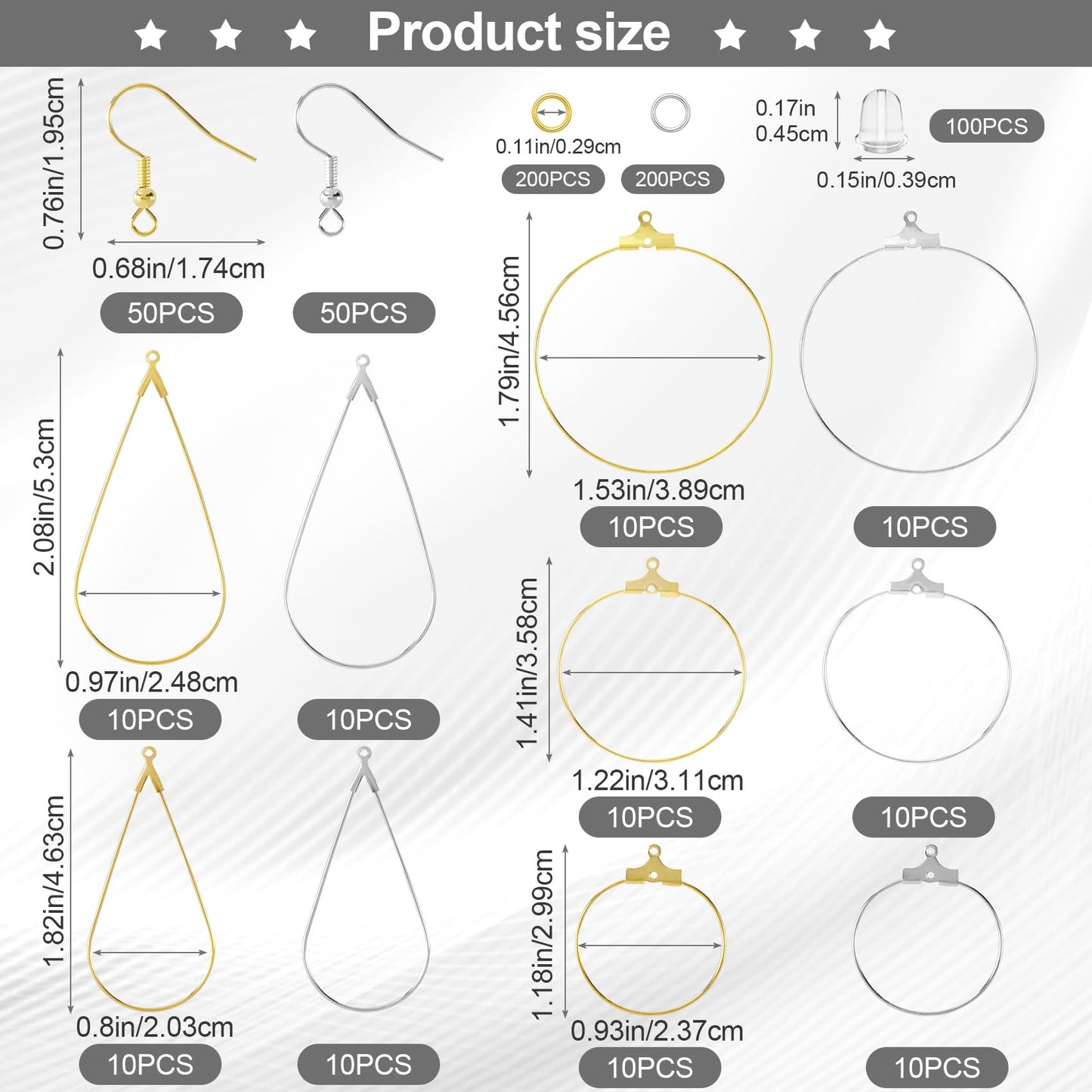 700pcs Hypoallergenic Earring Making Kit, Gold/Silver Plated Earring Hooks, Earring Beading Hoop, Clear Rubber Earring Backs, Jump Rings for DIY Jewelry Making, Earring Making Supplies