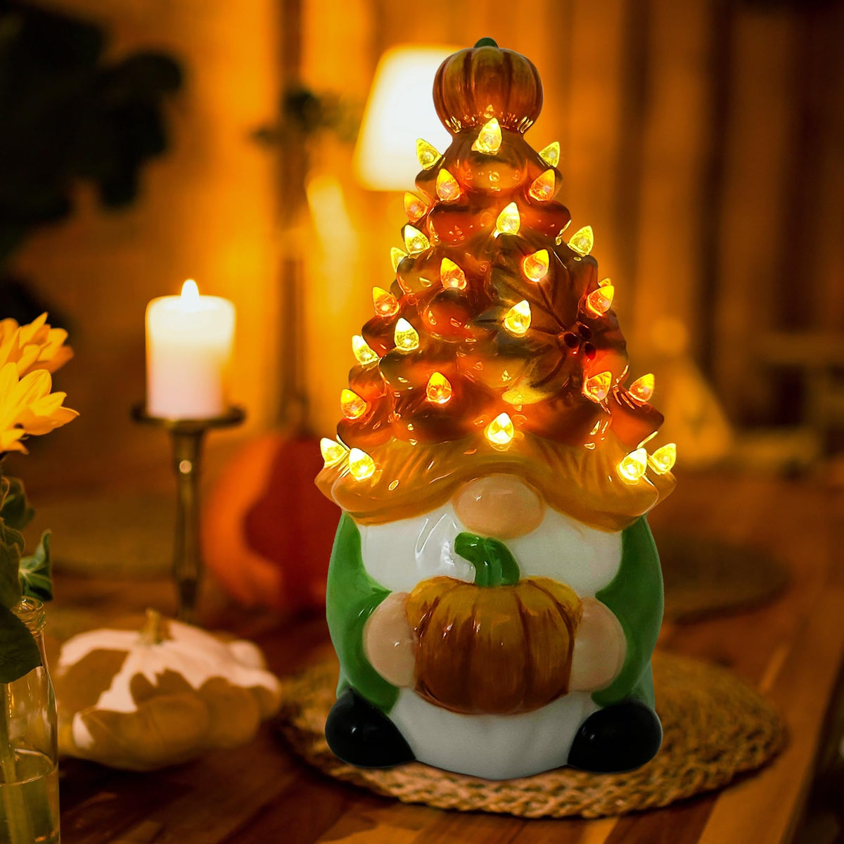 Hexagram Fall Decorations for Home, Fall Gnomes Ceramic Tree Decor