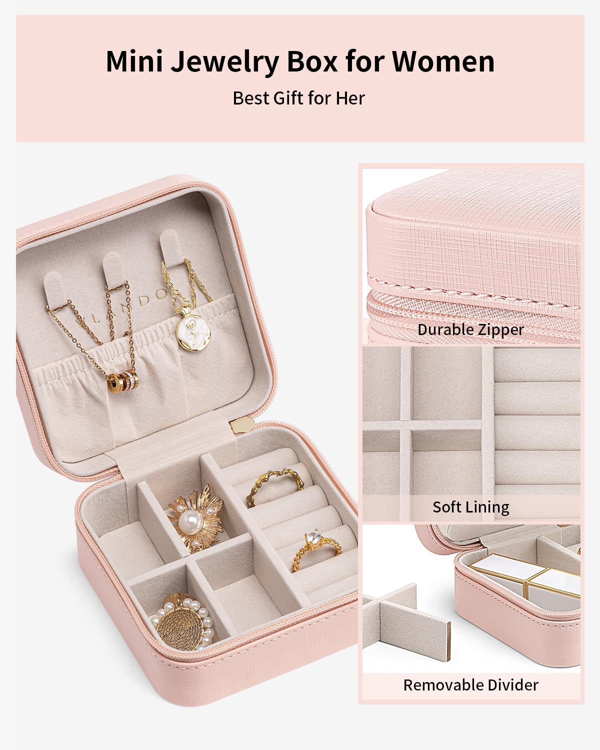 Travel Jewelry Case - Mothers Day Gifts for Her - Small Jewelry Travel Organizer Box Travel Essentials Gift for Teen Girl Women - Pink
