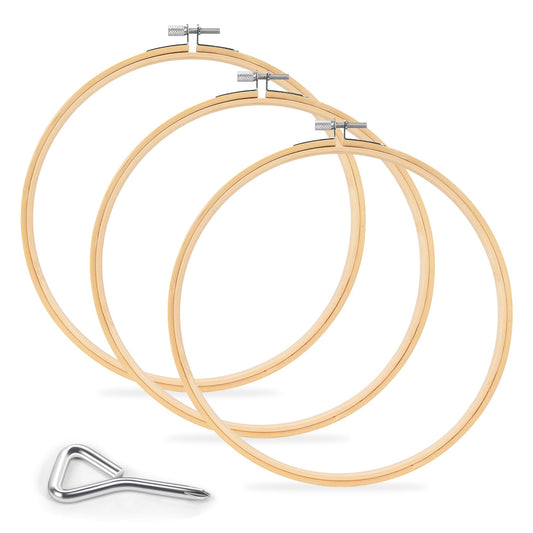 3 Pieces Embroidery Hoop with Metal Screw Tool, 8 Inch Bamboo Embroidery Hoops for Embroidery and Sewing, Large Cross Stitch Hoop for Home Crafts and Ornaments