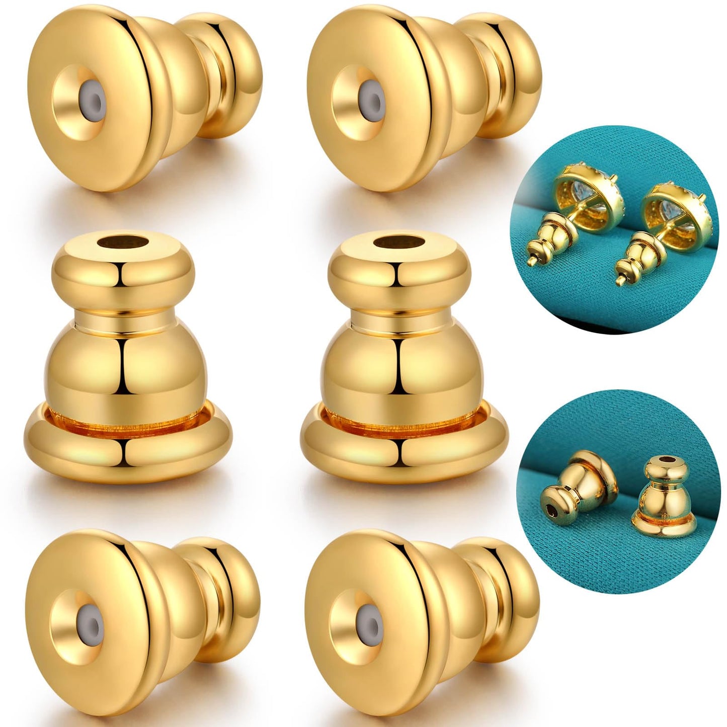 Catinee Earring Backs Replacements, 14k Plated Gold Earring Backs for Studs, Hypoallergenic (6pcs/3pair)