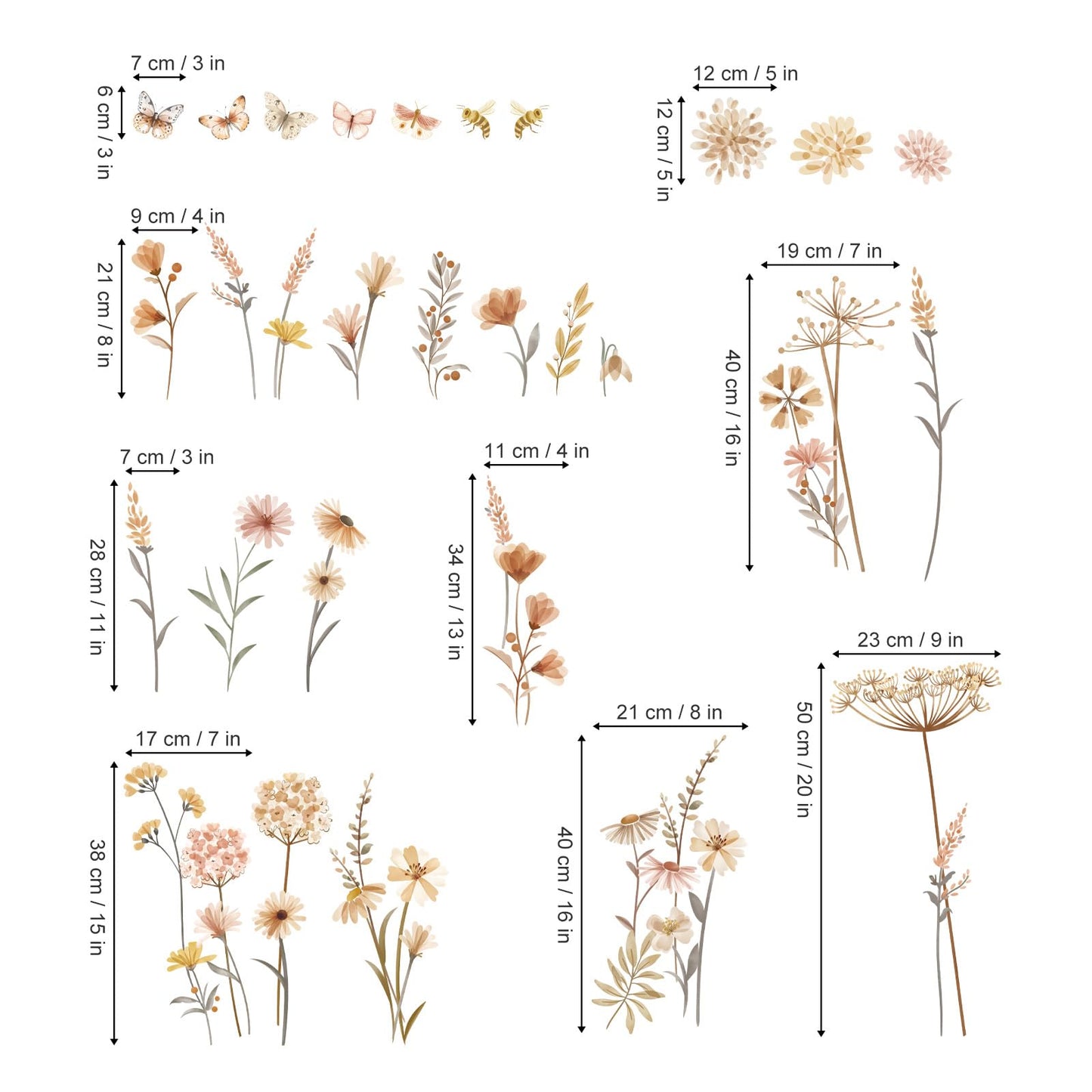 decalmile Boho Flower Wall Decals Wildflower Floral Dandelion Grass Wall Stickers Baby Nursery Girls Bedroom Kids Room Wall Decor