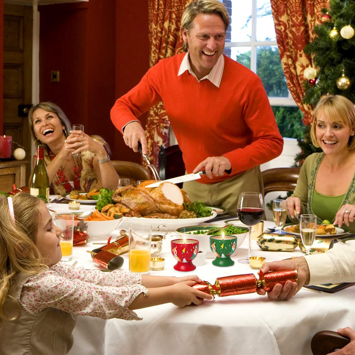 Set of 4 Christmas Santa Claus Snowman Scented Candles Gift Set for Women, Small Natural Soy Wax Decorative Aromatherapy Candles for Home Holiday - Cedar, Vanilla, Apple and Ocean Fragrances