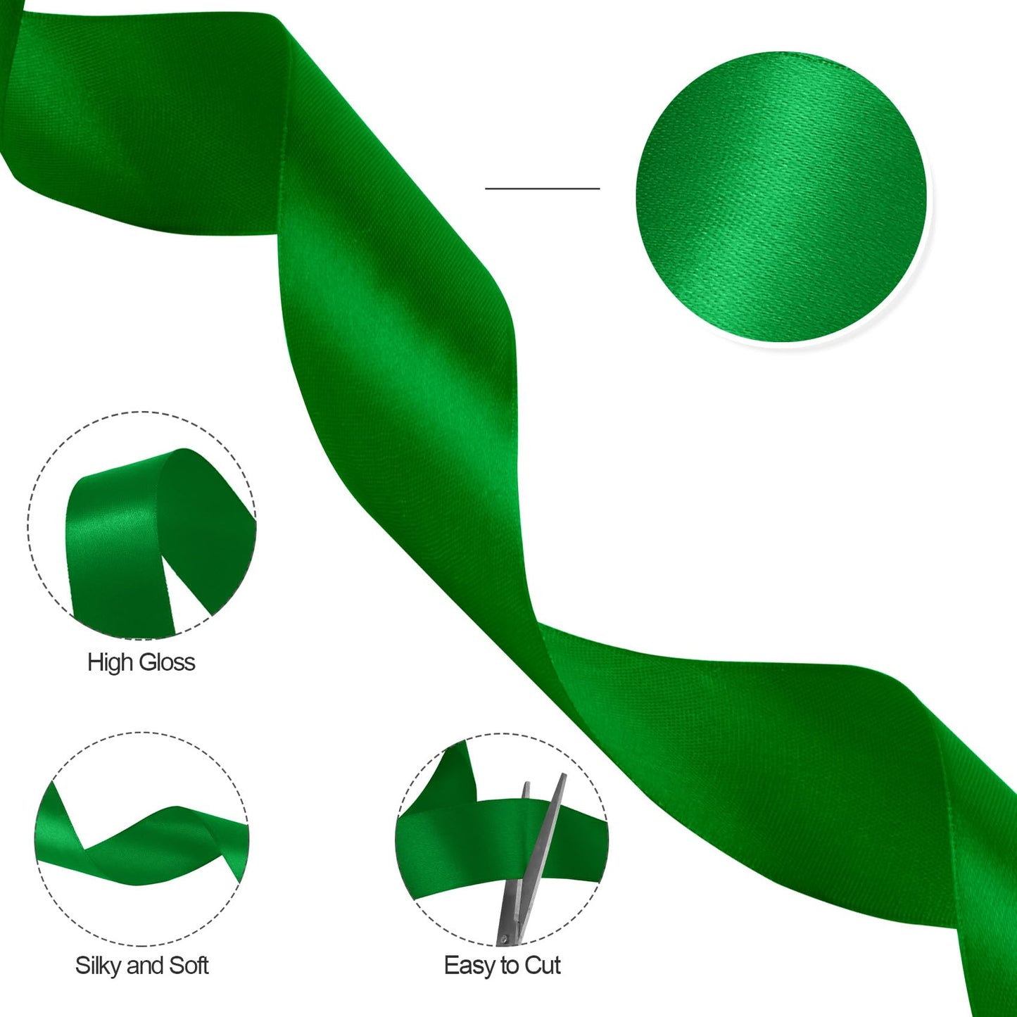 100 Yards 1 1/2 Inch Green Ribbon Decorative St Patricks Day Ribbon for Gift Wrapping Solid Fabric Ribbons Roll for Bouquets Green Silk Wrapping Ribbons Stocking Stuffers Decor
