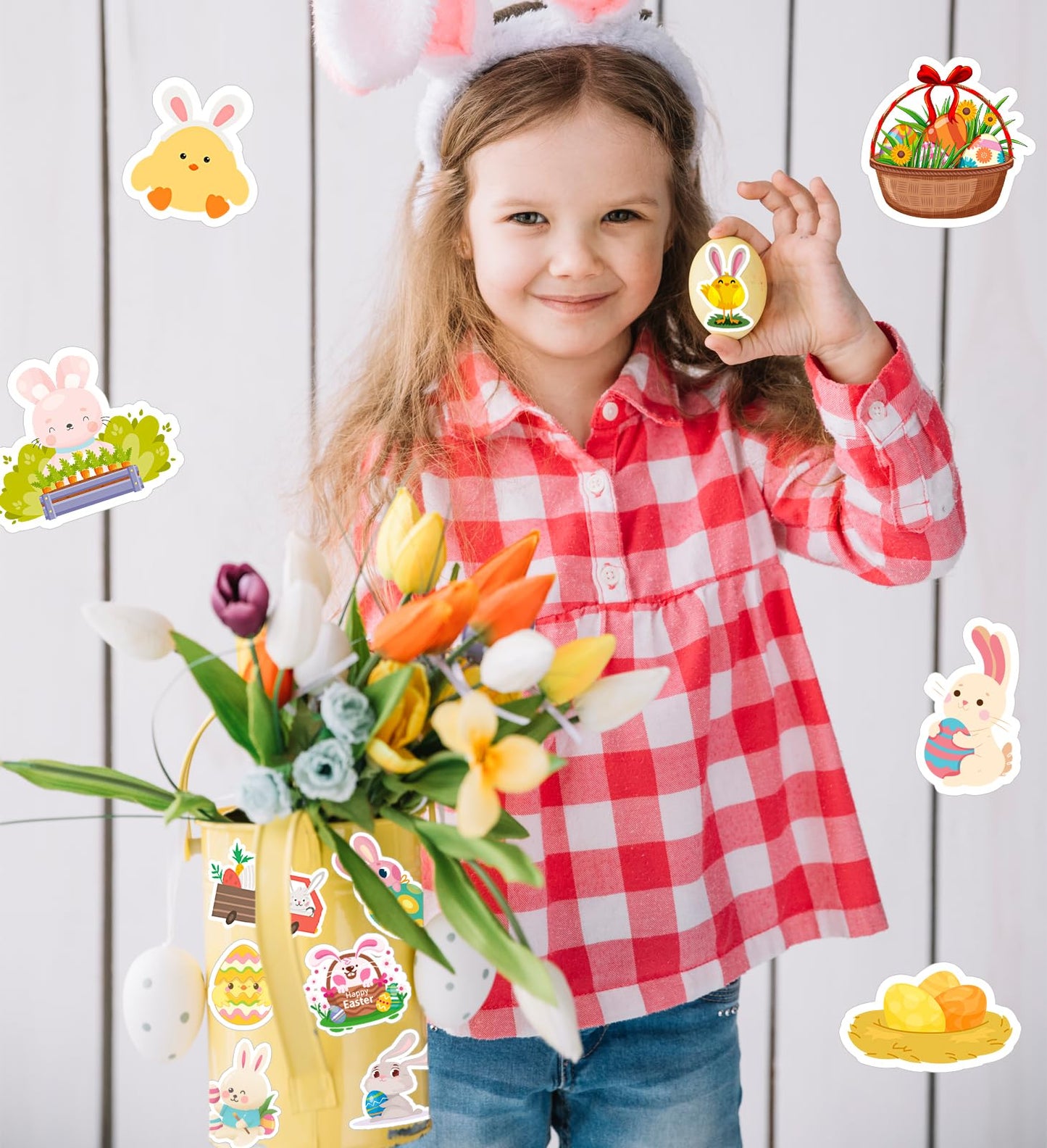 100PCS Easter Stickers, Cute Bunny, Eggs & Spring Crafts, Perfect Easter Basket Stuffers, Party Favors & DIY Craft Supplies, Durable, Reusable Easters Decorations