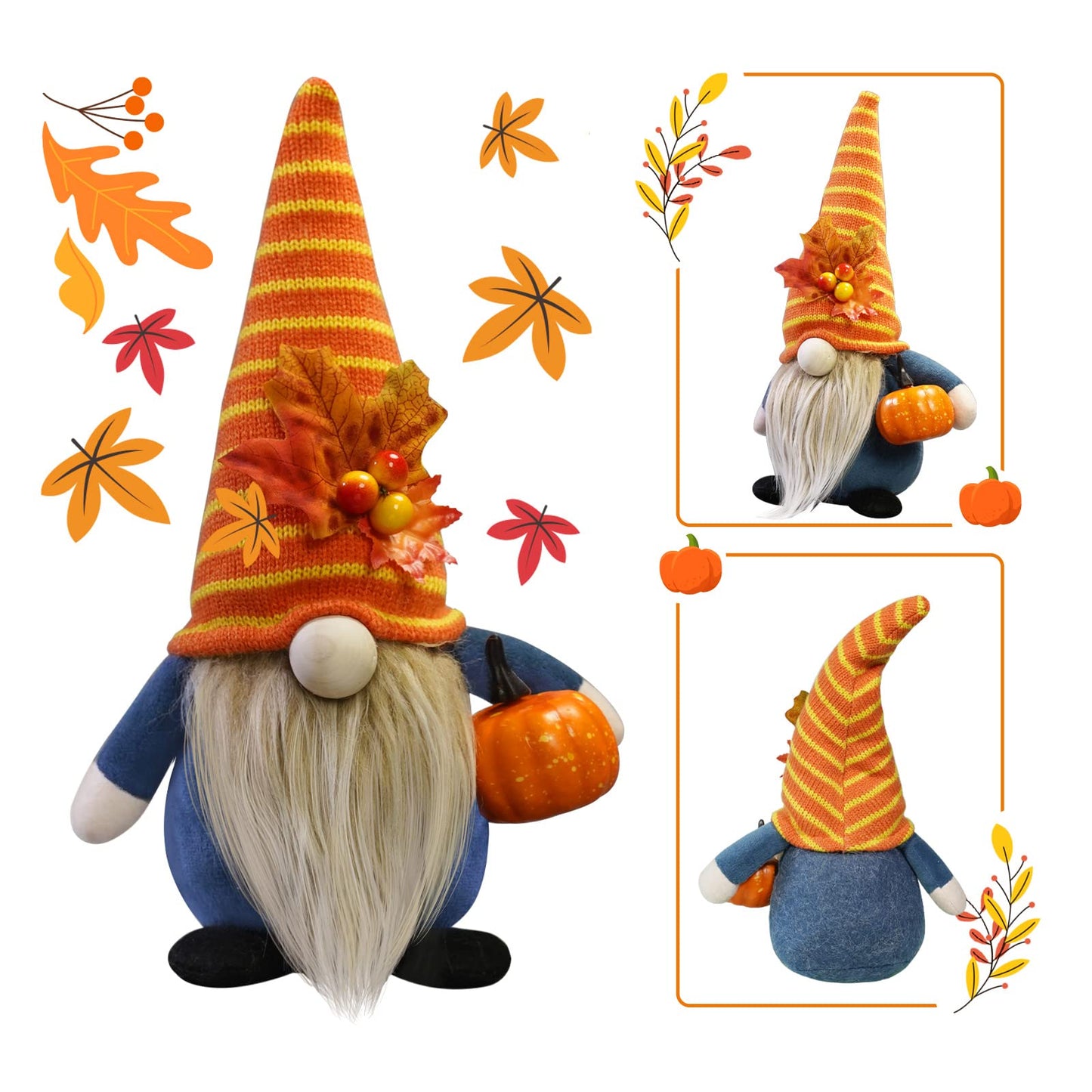Thanksgiving Gnome Decorations for Home, 2Pack Handmade Thanksgiving Gnome Plush Decor Swedish Gnomes Ornaments with Pumpkin Corn Maple Leaves Fall Gifts Autumn Holiday Home Kitchen Decorations