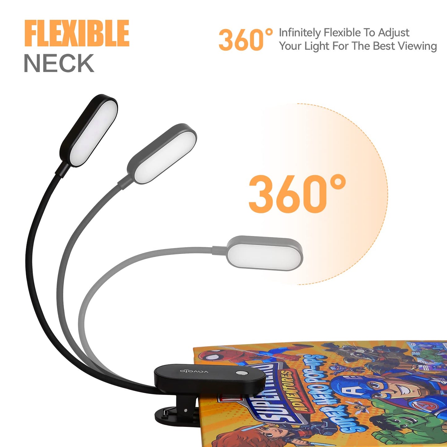 Rechargeable Book Light, 14 LEDs Eye Care Clip On Amber Reading Light for Bookworms Reading in Bed with 9 Colors 9 Brightness(Black)