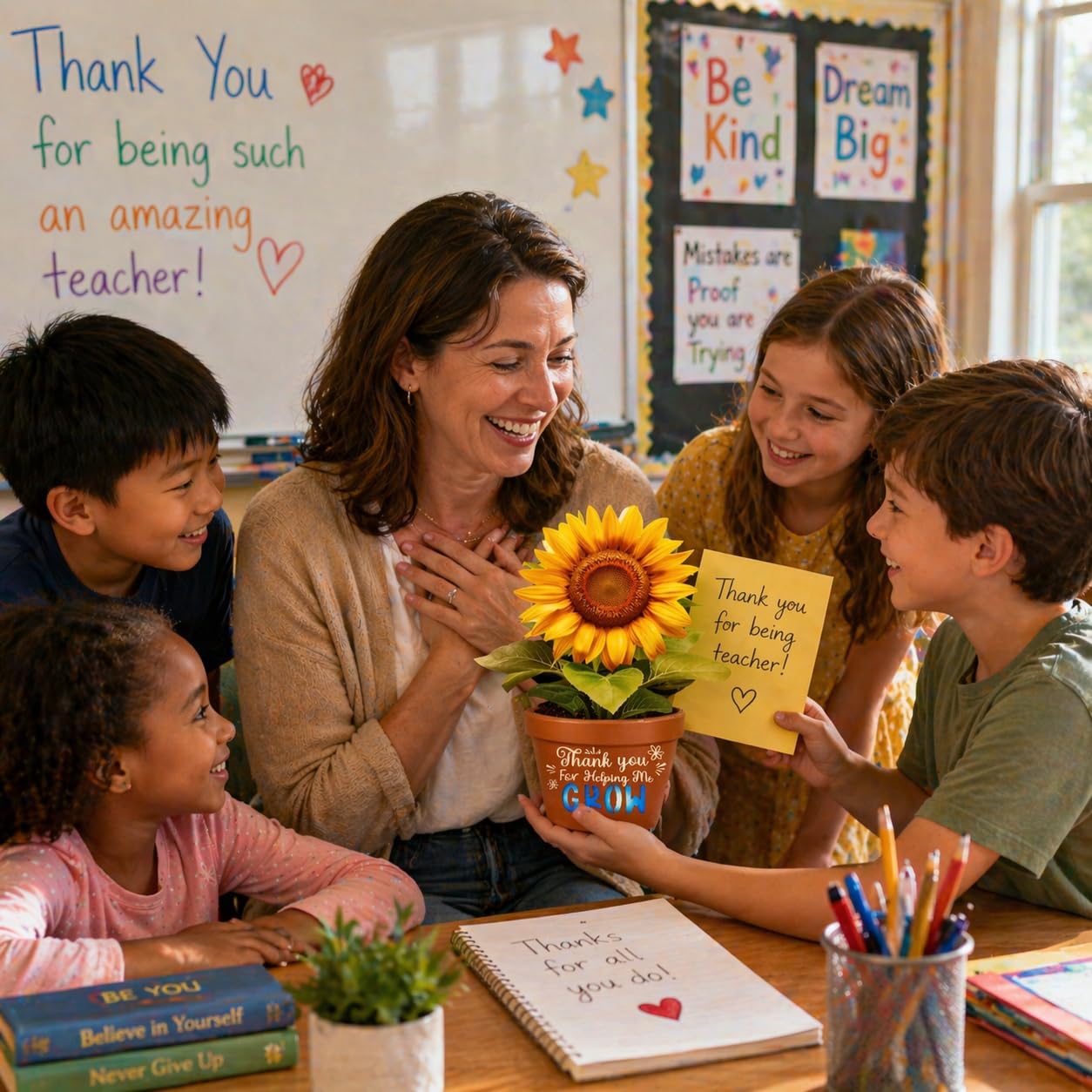 APOTODITO Teacher Appreciation Cards, Sunflower Graduation Card with Music and Lights with Text Thank You for Helping me Grow