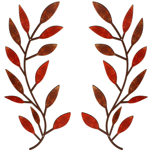 2 Pieces Metal Tree Leaf Wall Decor Vine Olive Branch Leaf Wall Art Living Room, Hallway Wall Decor Outdoor Decoration(Autumn Color)