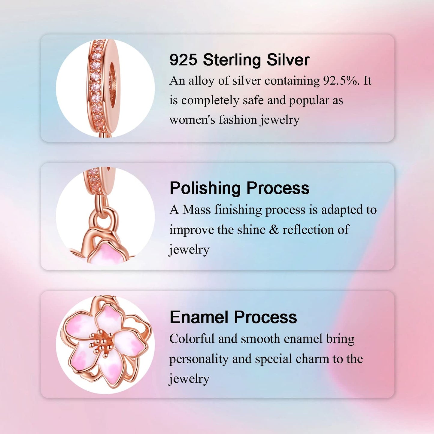 Alstade Cherry Blossom Dangle Charm 925 Sterling Silver Charms fits Bracelets and Necklace Pendant Bead Charms Jewelry Present for Women Family Friends