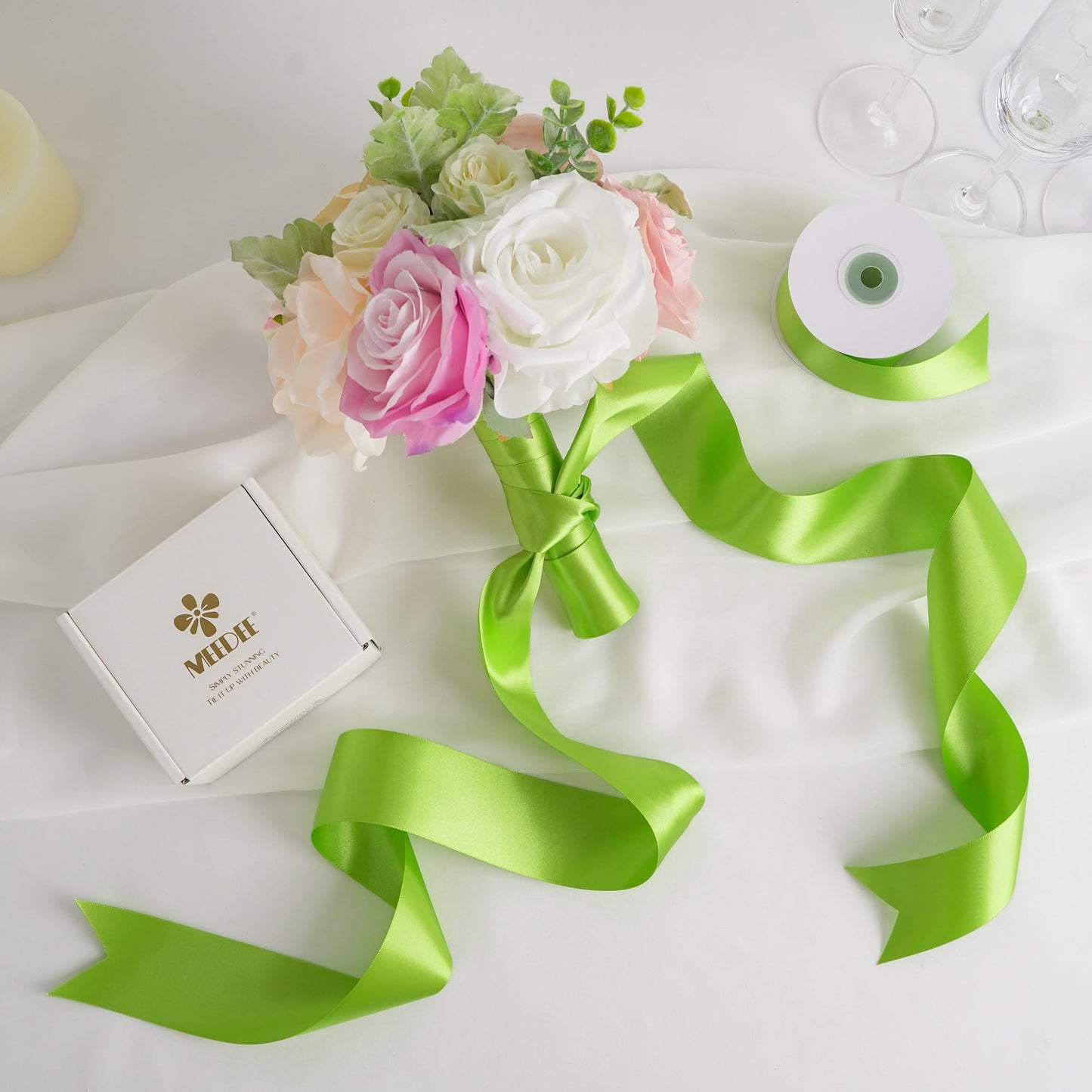 Lime Satin Ribbon 2 inch Lime Ribbon Double Faced Satin Ribbon by 25 Yards Lime Green Ribbon for Christmas Tree, Wreaths, Crafts, Satin Weddings, Flower Bouquet, Holiday Decorating