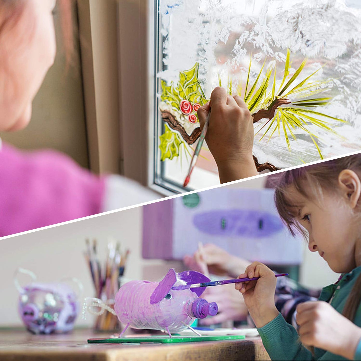 Magicdo Stained Glass Paint Kit with Palette,Transparent Glass Window Paint Acrylic Paint Set Great for Wine Bottle, Light Bulbs, Ceramic (12 Colors x 12ml)