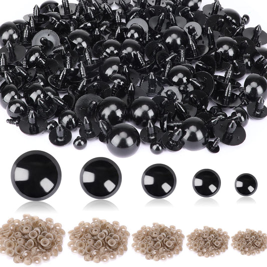 UPINS 500 Pieces 6-24MM Black Plastic Safety Eyes with Washers for Crochet Animal Crafts Doll Making Supplier Bulk (4 Sizes)